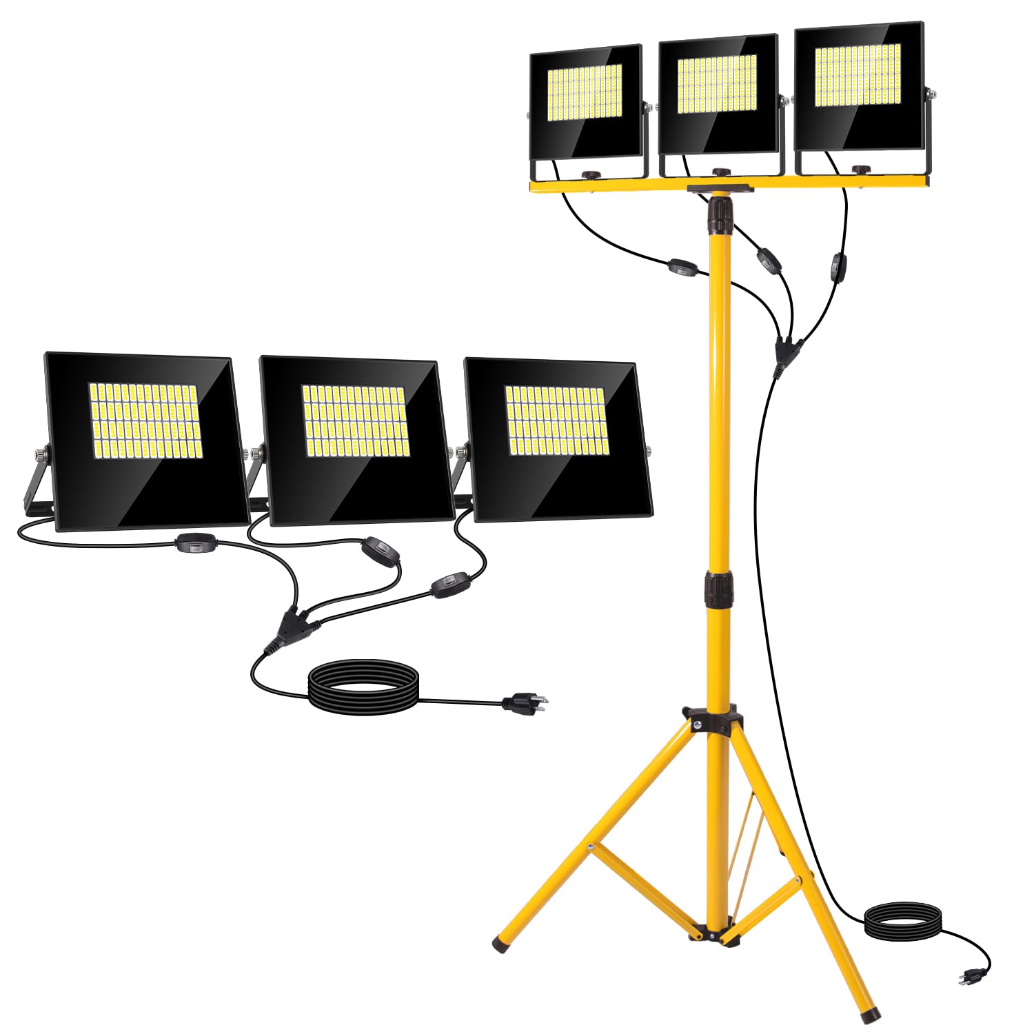 36000Lumen LED Work Lights with Stand - 3 Head Foldable Stand Work Light with 16FT Cord - IP67 Waterproof Tripod Lights for Outd