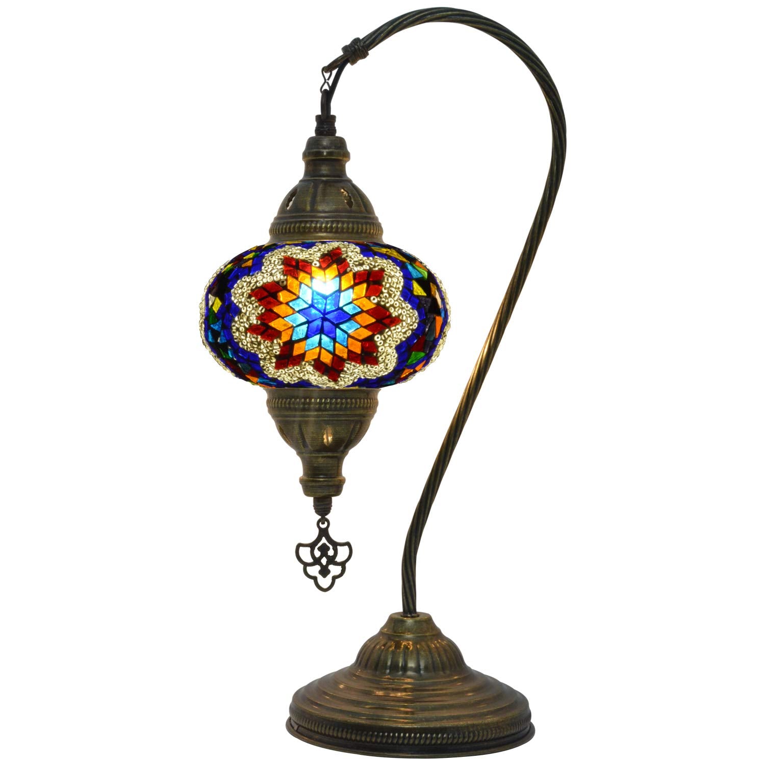 mozaist Turkish Lamp, Mosaic Table Lamp with Stained Glass Shade, Antique Bohemian Design, US Plug, Color A2