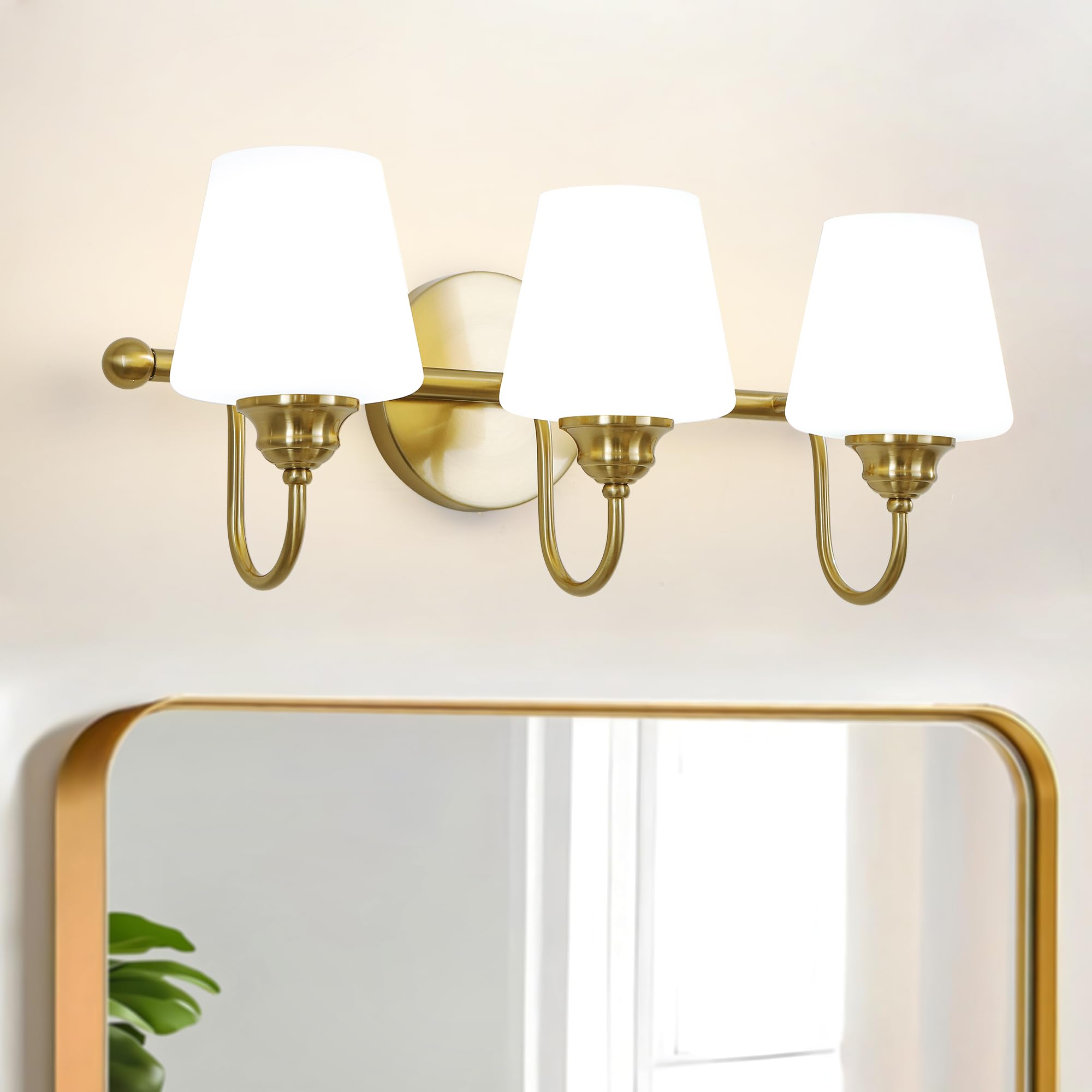 LASENCHOO 3 Lights Bathroom Vanity Light Vintage Bathroom Lighting Fixtures Over Mirror, Brass Wall Sconce Modern Wall Lights fo
