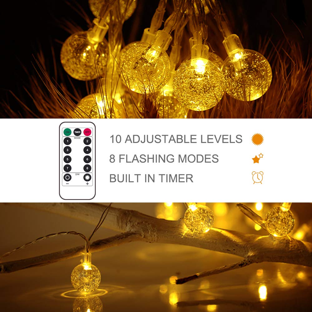 Metaku Globe String Lights Fairy Lights Battery Operated 16.4Ft 50Led String Lights With Remote Waterproof Indoor Outdoor Hangin