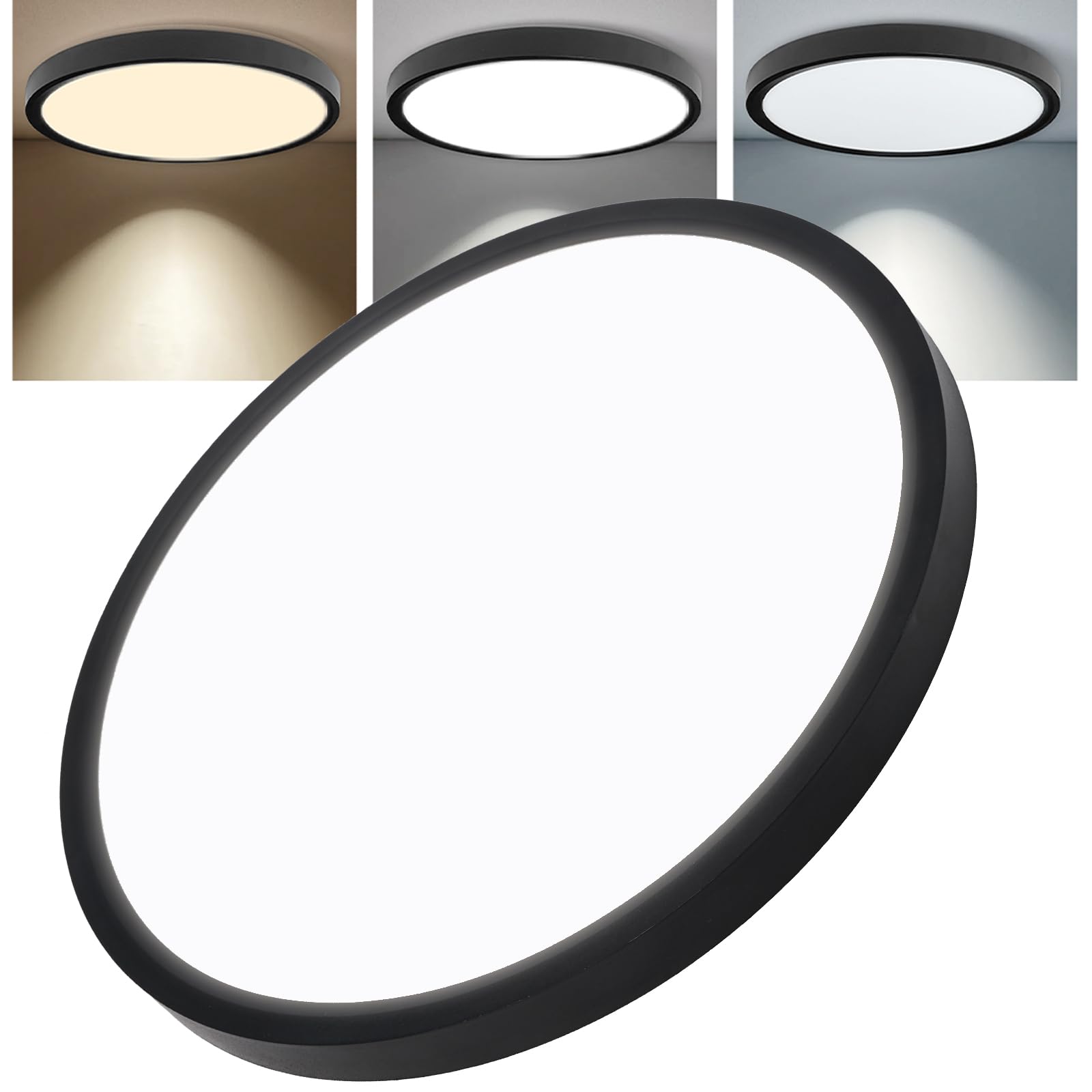 YELIOLED 12 Inch Slim Dimmable LED Flush Mount Ceiling Light Fixtures  24W 2640LM 3000K/4000K/5000K  House Upgrade Led Lights for Bedroom Hallway Laundry Room Rental Units  240W Equiv.  Black