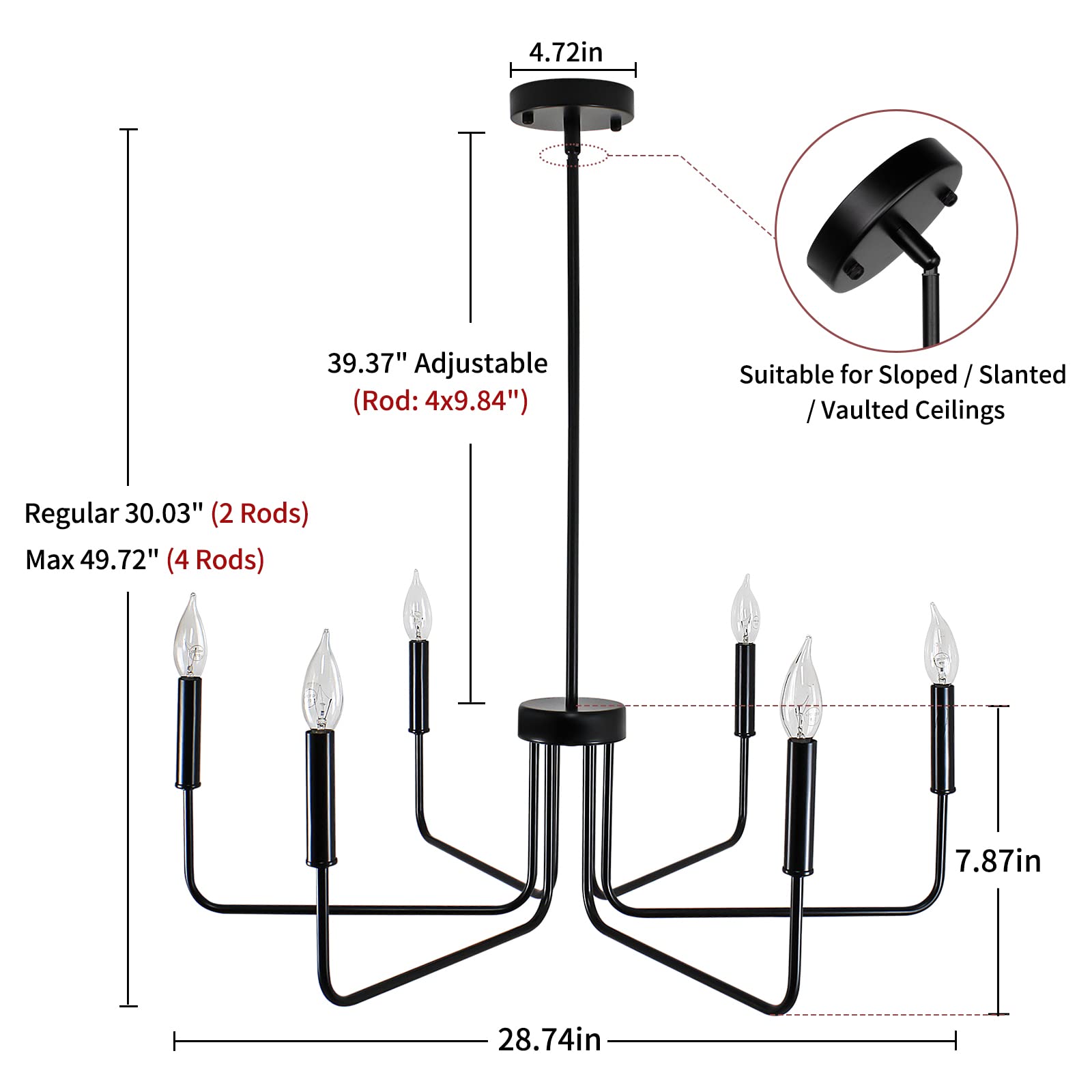 Rviezza 6 Light Black Chandelier Modern Farmhouse Chandelier For Dining Room Lighting Fixtures Hanging, Rustic Industrial Candle Chandeliers For Foyer Kitchen Living Room Bedroom