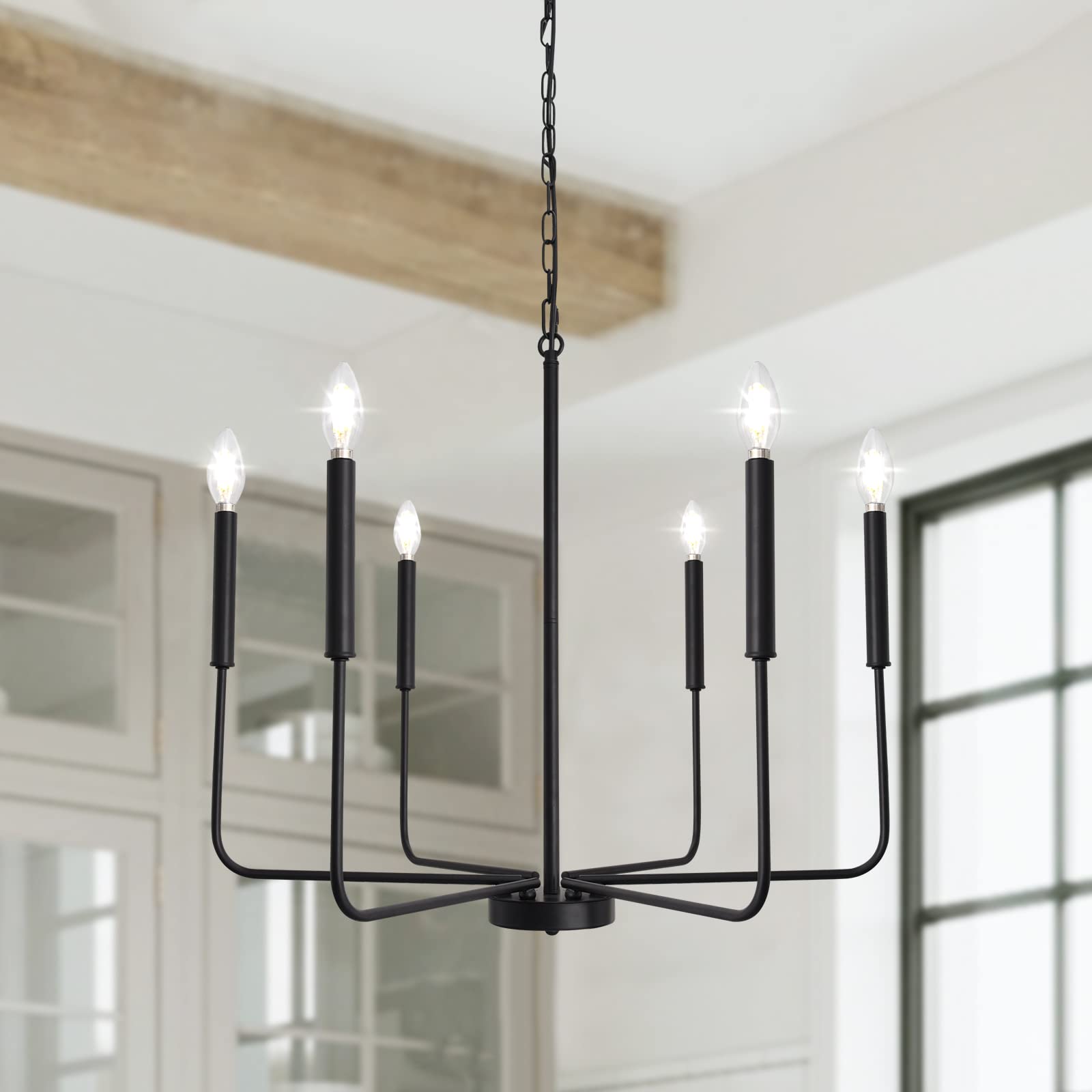 LJHhowe Black Chandelier 6 Light Modern Farmhouse Chandelier for Dining Room Lighting Fixtures Hanging, Rustic Industrial Candle