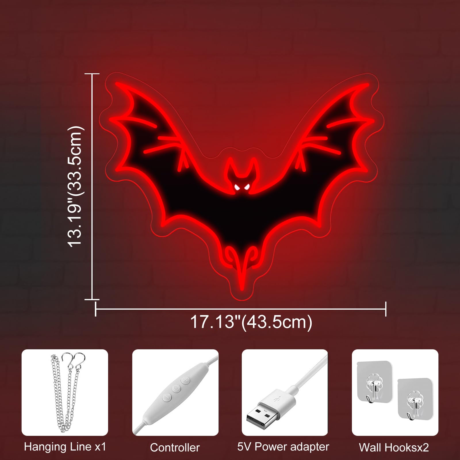 Halloween Bat Neon Light  Halloween Bat Decor Sign Wall  Horror Decor Neon Sign  Gift For Boys  Led Light Gothic Room Decor  Teen Girls Preppy Room  Man Cave  Gift For Boys-Red