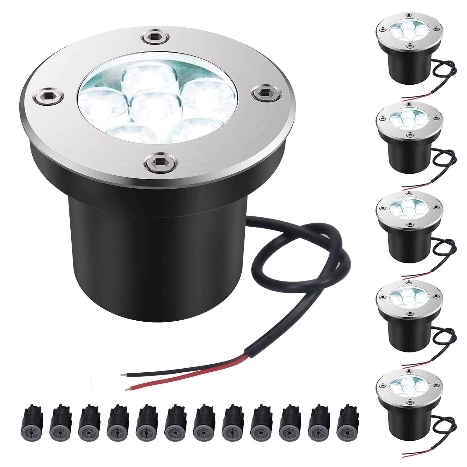 JESLED Landscape Lights 6W LED Well Lights, 12V/24V, IP67 Waterproof, Cool White, 6-Pack, Model JD-Ingroundlight