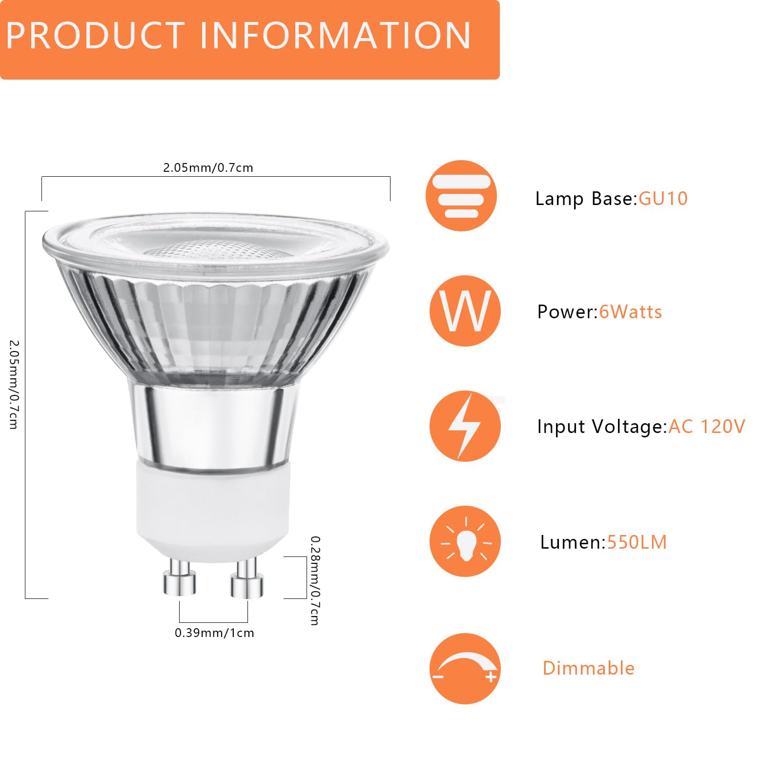 BOGAO LED GU10 Bulbs, 6W 550 Lm, Dimmable, Waterproof IP65, 5000K, Pack of 2, White