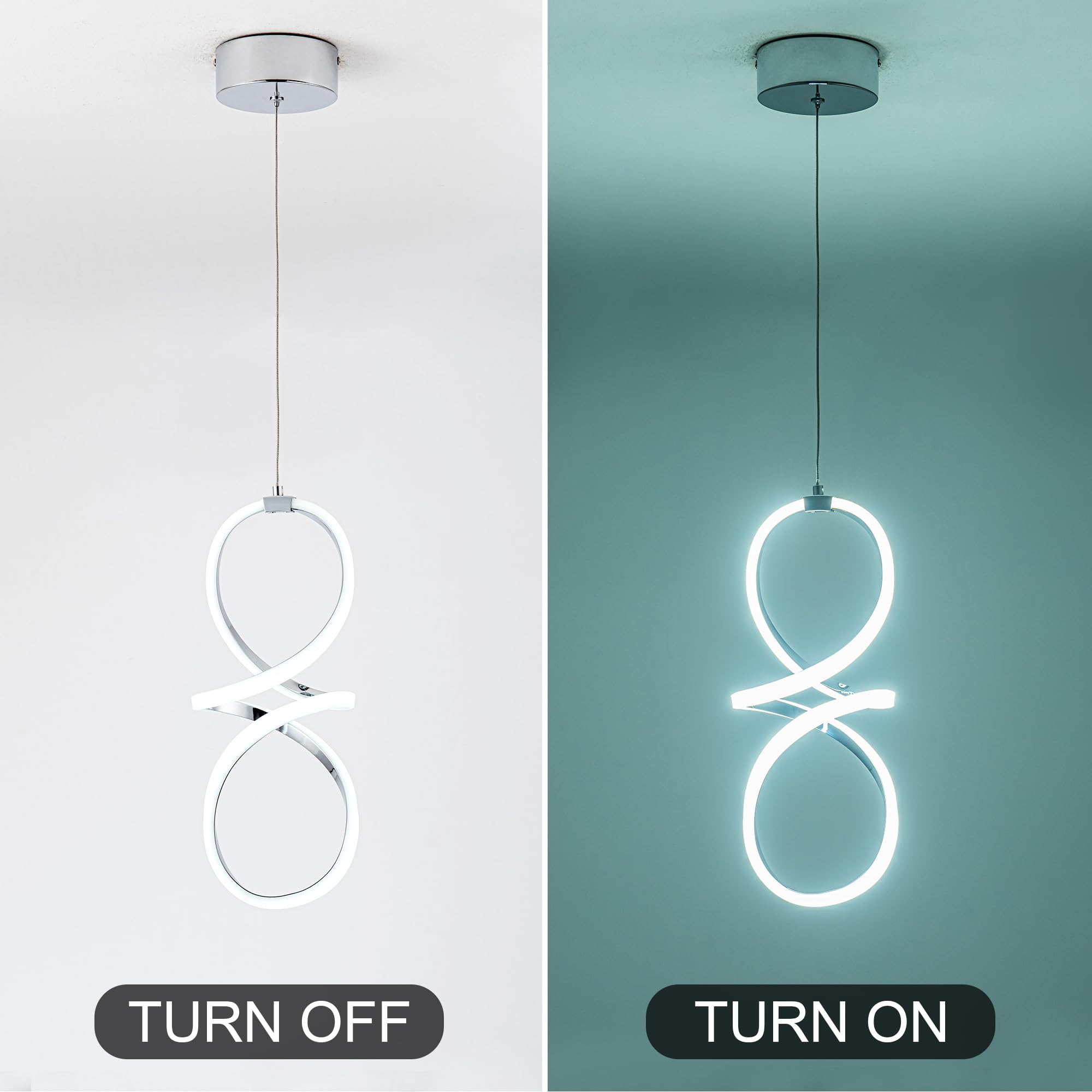 Mayna Modern Led Pendant Lights Kitchen Island, Chrome Chandelier, 22W Adjustable Height Hanging Light Fixture For Kitchen Dining Room Bedroom Cafe Table, 1 Pack