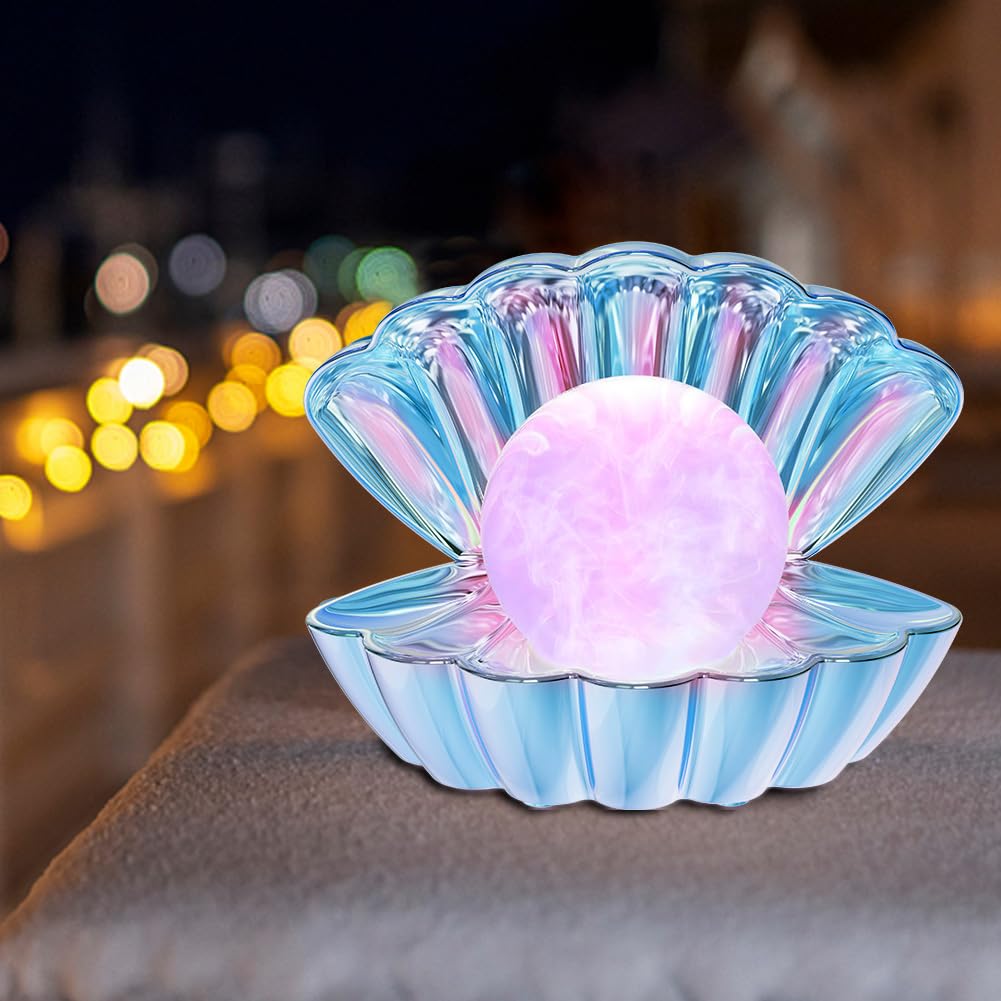 Lkua Shell Pearl Beach Themed Night Light, Rgb 8 Colors Changing Mood Shell Pearl Lamps, Bedside Led Clamshell Portable Night Li