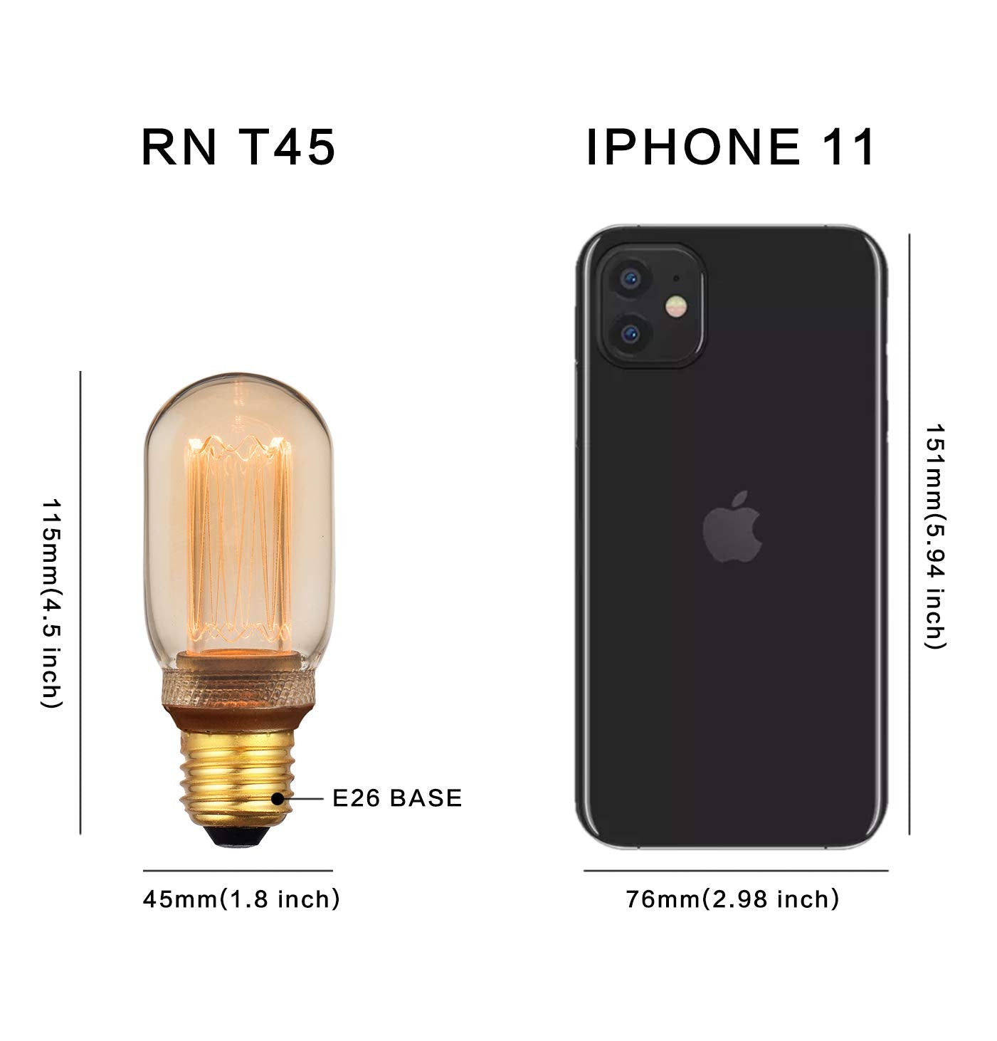 Harwez Vintage Edison Light Bulb, Dimmable LED T45, 3.5W Low Lumen, Amber, E26 Medium Base, 1 Count