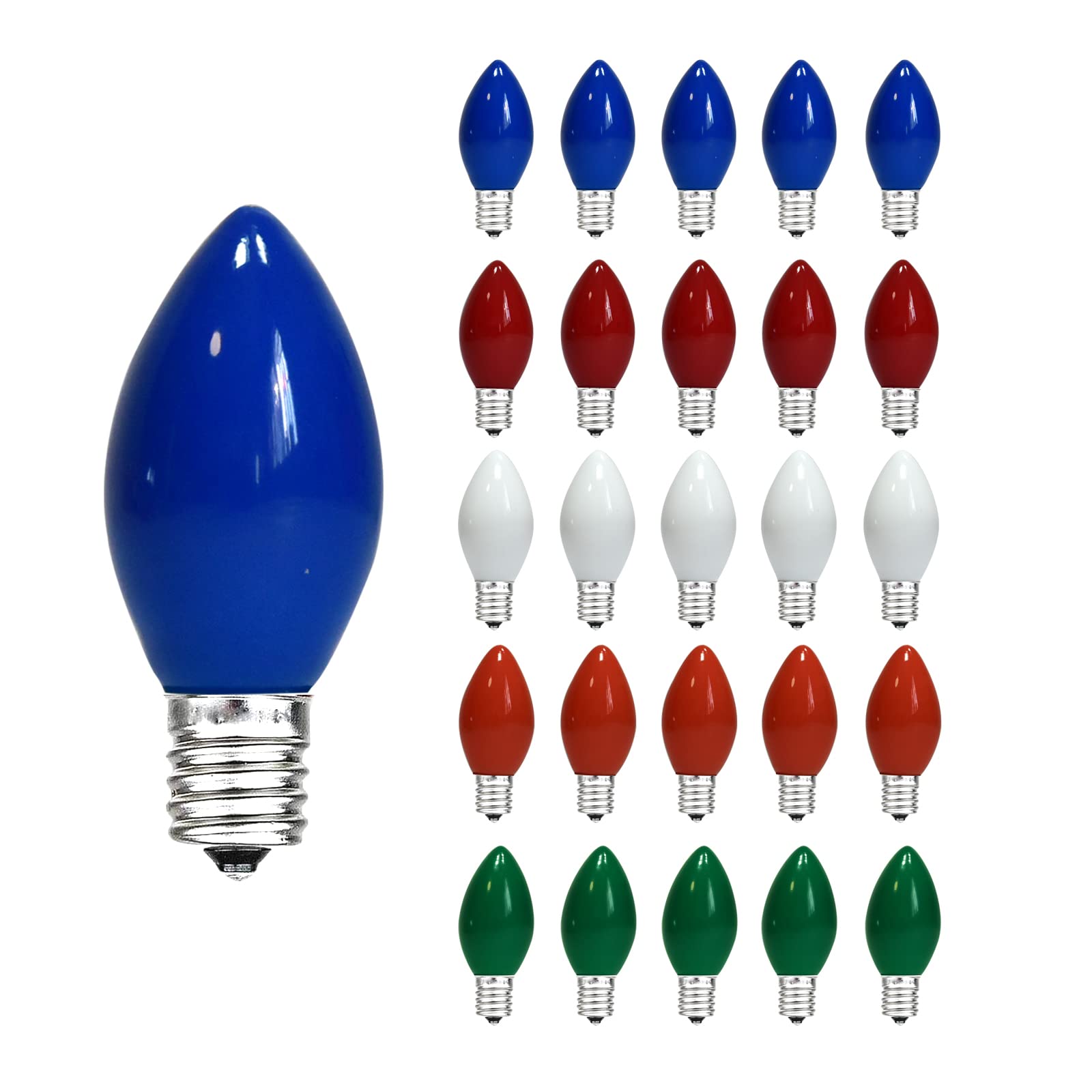 Chyparty C7 Replacement Bulbs  Multicolor Christmas Light Bulbs  E12 Candelabra Base  5Watt Incandescent For Outdoor String Lights  Patio  Xmas Tree  Wedding Decor - 25 Pack