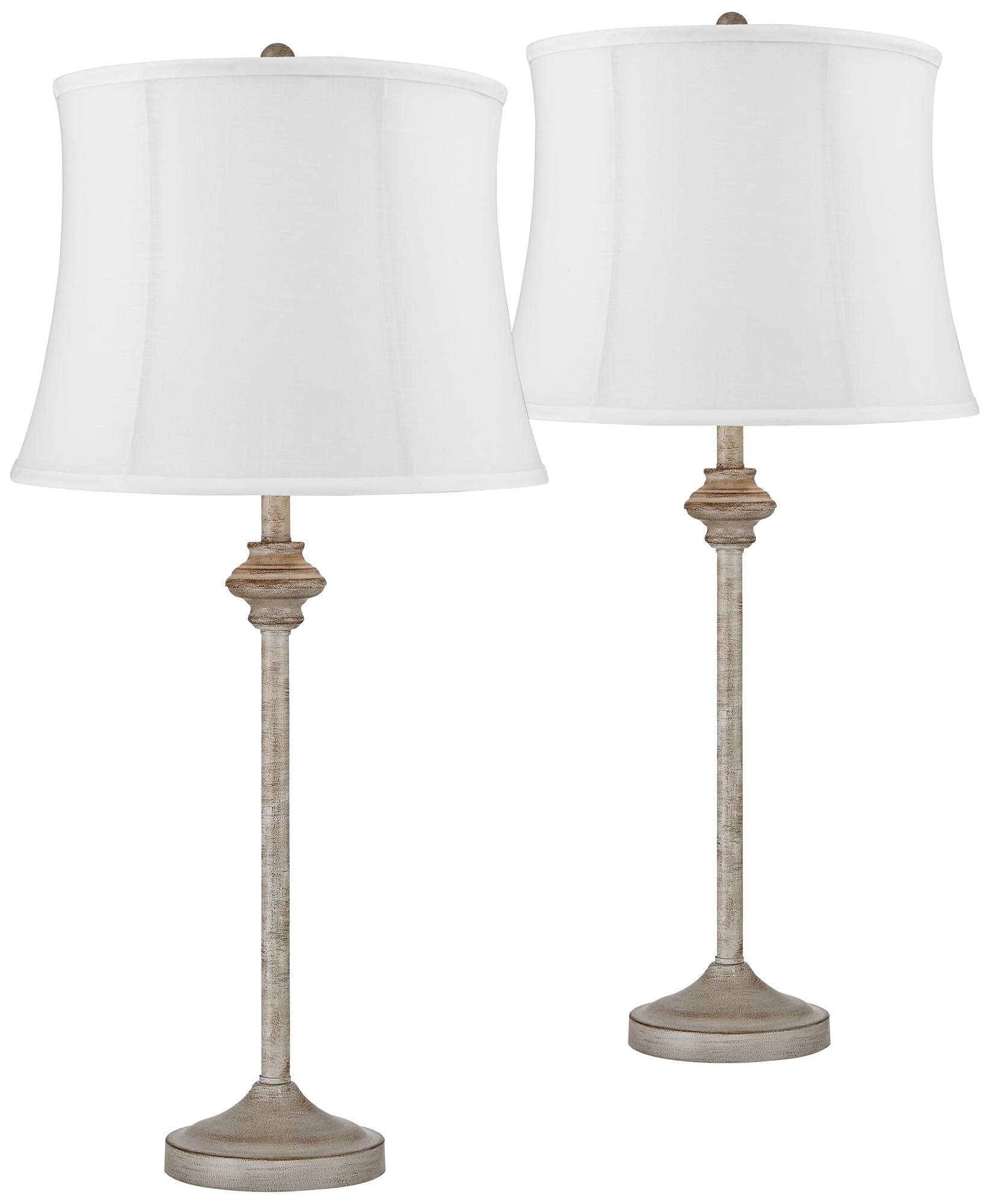 360 Lighting Lynn Country Cottage Rustic Buffet Table Lamps 26 3/4'' Tall Skinny Set of 2 Light Beige Wood White Fabric Softback
