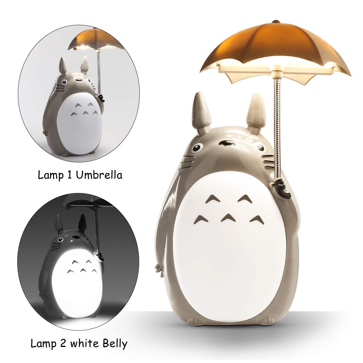 BATVOX Totoro Umbrella LED Night Light Lamp USB Charge - White Belly, Model BT-1014, Bonus Totoro Tumbler for Kids