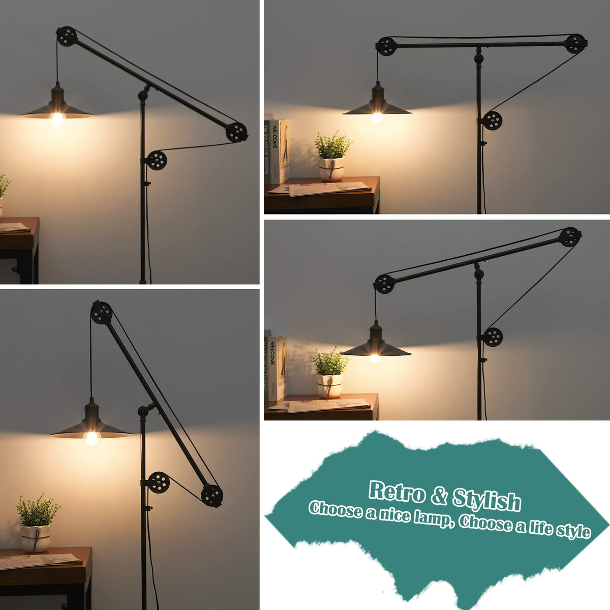 Rustic Task Lighting Adjustable Industrial Floor Lamps for Living Room - Rustic Reading Lamp ...