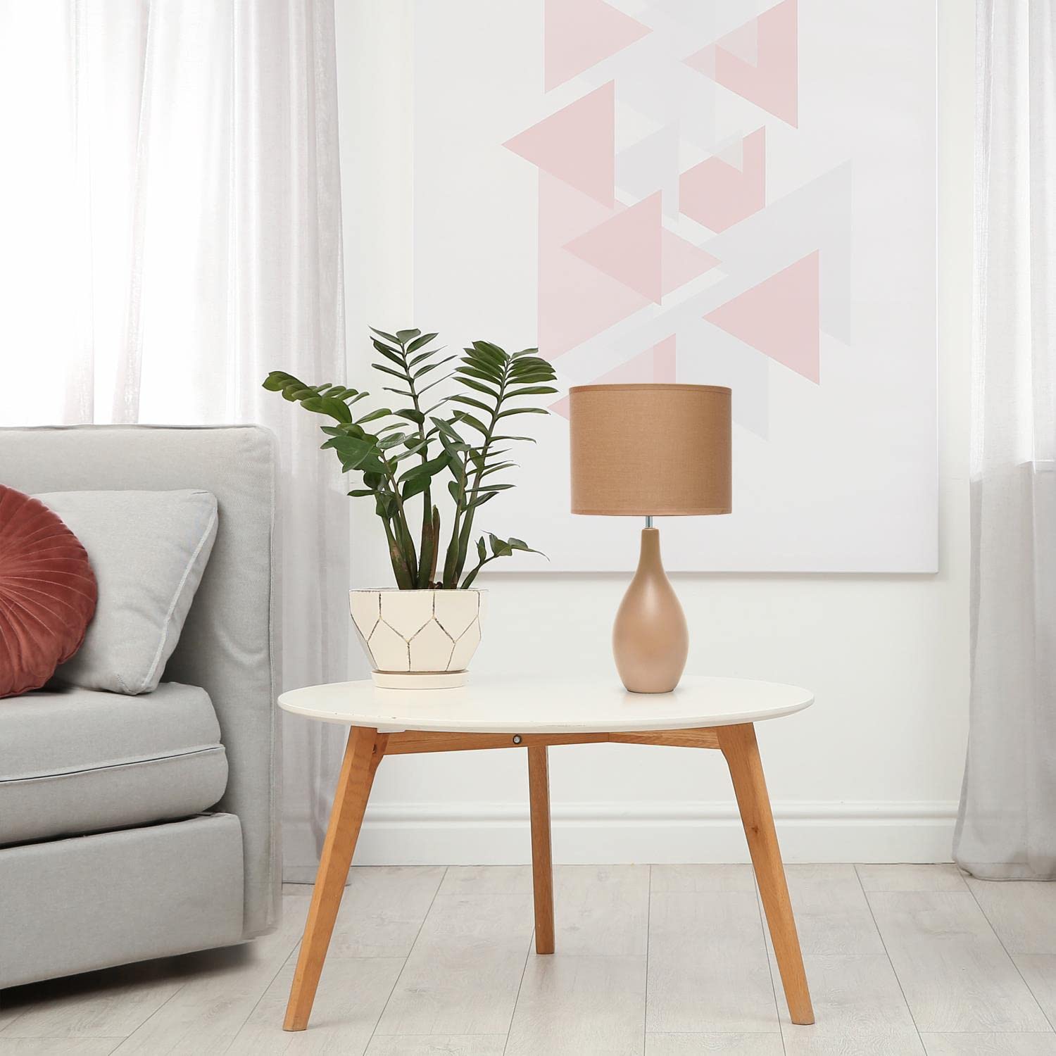 Creekwood Home Ceramic Dewdrop Table Lamp, 18.11&quot; Traditional Design, Light Brown Shade