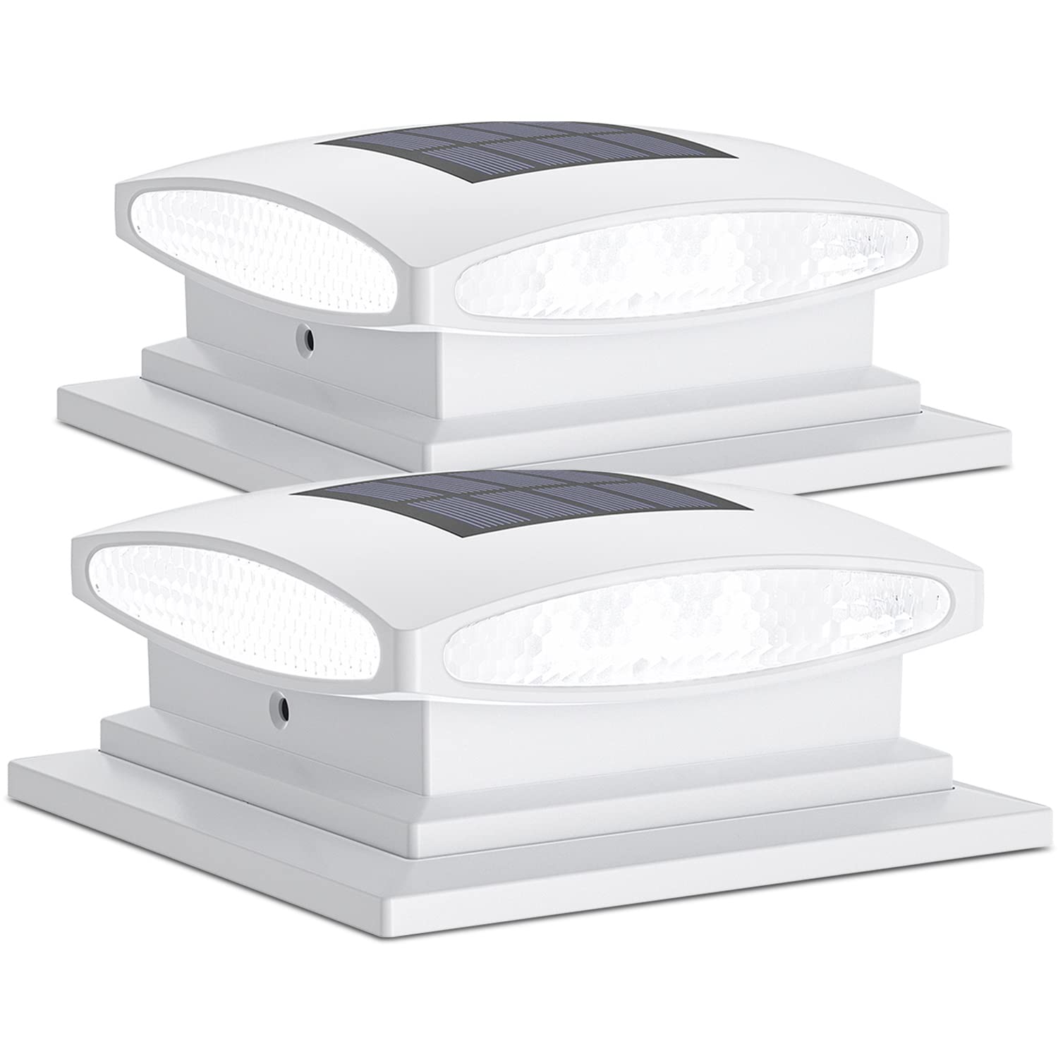 SIEDiNLAR Solar Post Cap Lights, 24 LED, 2 Modes, Plastic, 2 Pack, White, Model SD1064W-2PK