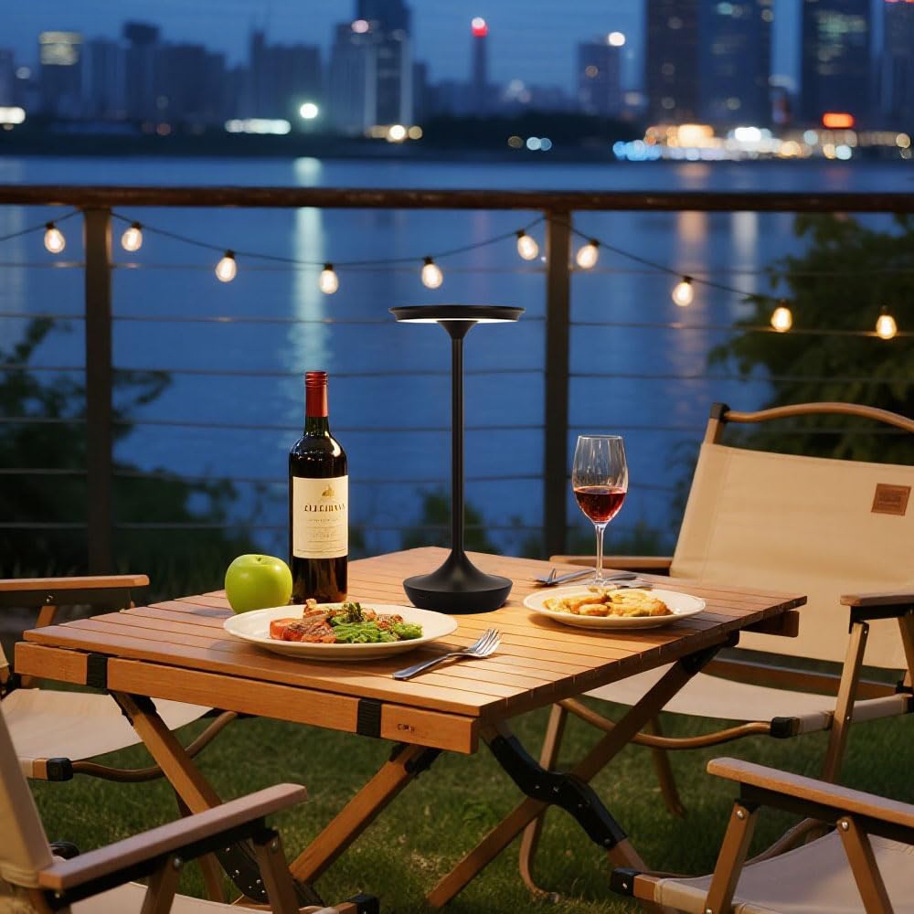 2 Pack Led Rechargeable Cordless Table Lamps Portable Outdoor 6000 Mah Battery Operated Table Light Touch Control 3 Color Dimmable Waterproof For Patio/Cofee/Restaurant/Camping/Dining/ Bedroom-Black