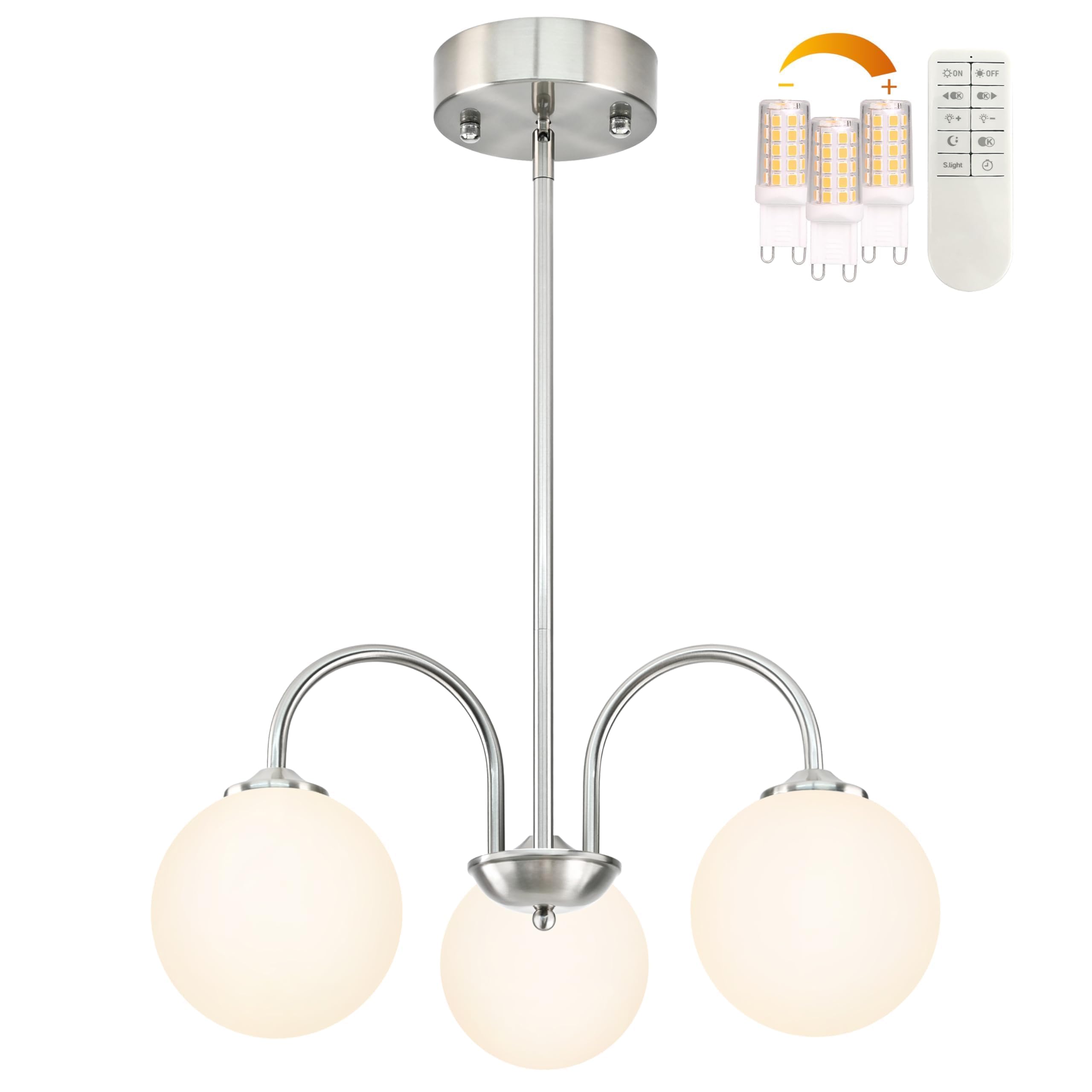 Bagood Nickel Globe Pendant Light 3 Lights Modern Sputnik Chandelier 19.6    Mid Century Modern Light Fixture With Milk Glass Gl