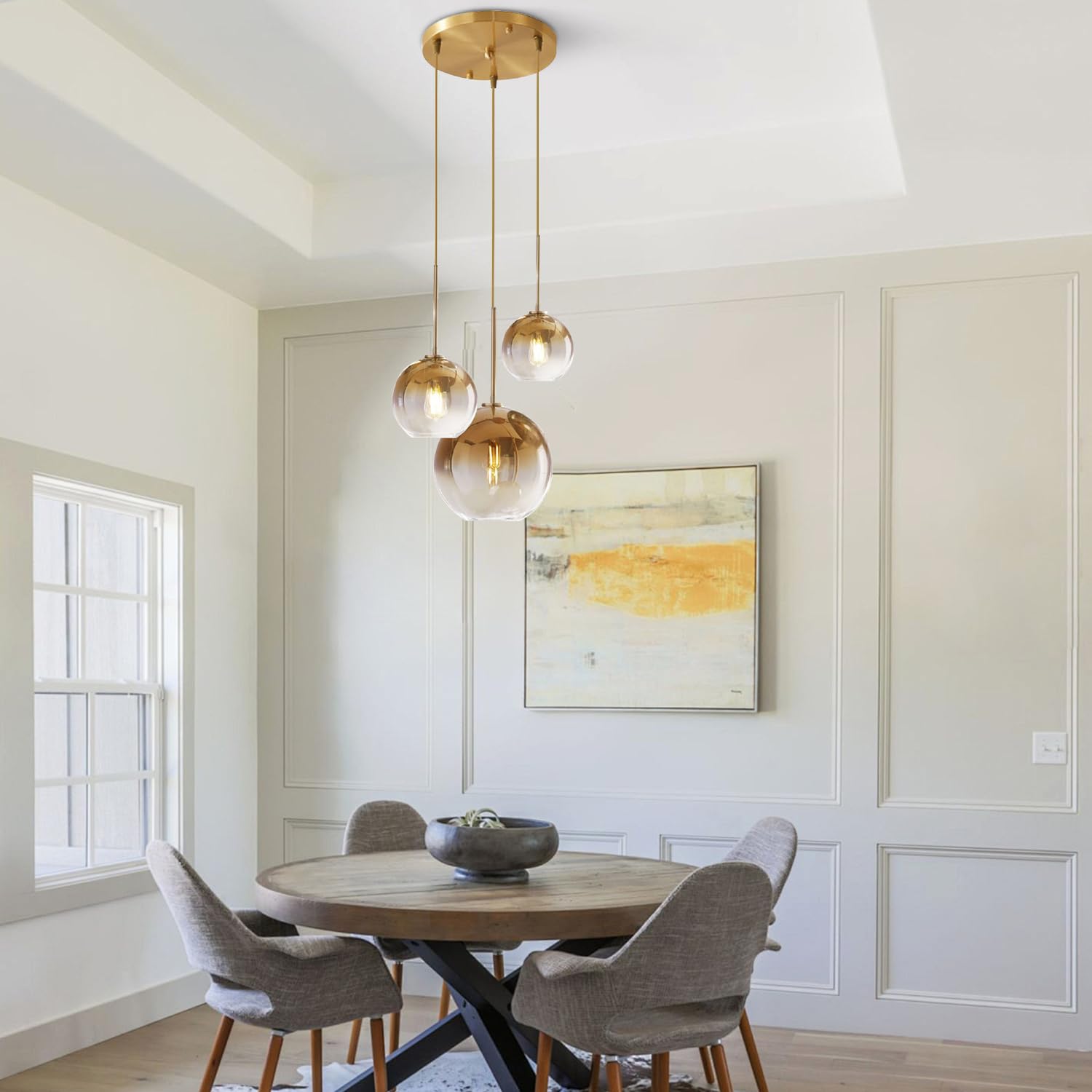KCO Gold Cluster Pendant Light, 3-Light Chandelier, Mid Century Modern, Metal, 15*20*25cm, Model L1107, Color G-15-20-25