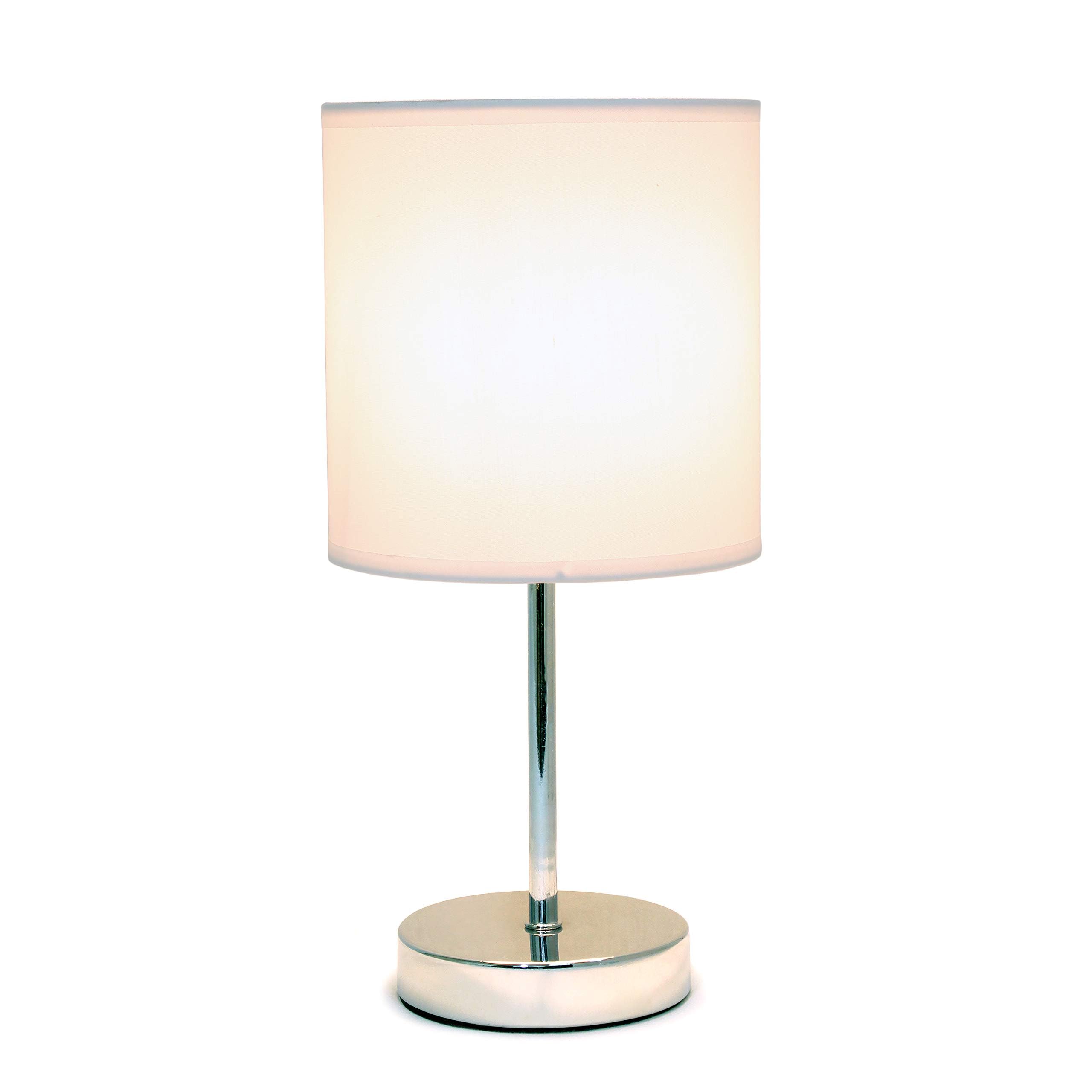 Simple Designs Lt2007-Wht Chrome Mini Table Lamp, Fabric Shade, Metal, White, No Bulb