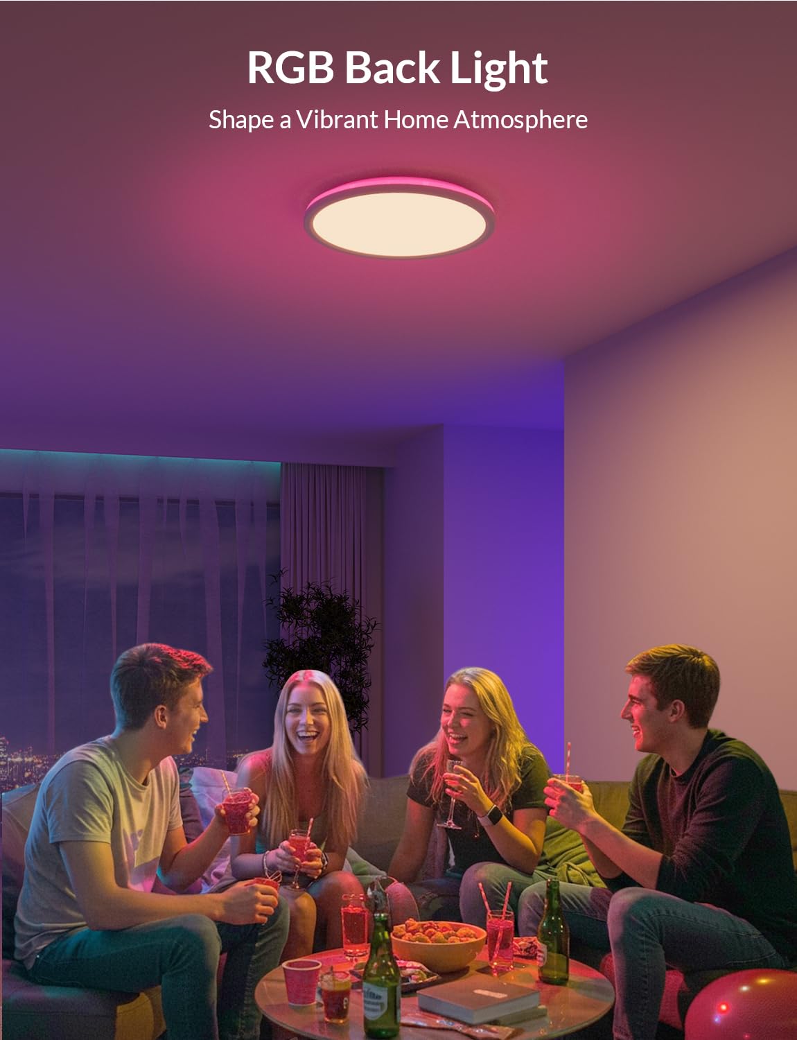 Lepower-Tec Led Flush Mount Ceiling Light With Remote, 12 Inch 24W 2600Lm Rgb Ceiling Lights Fixture With Night Light And Timer,