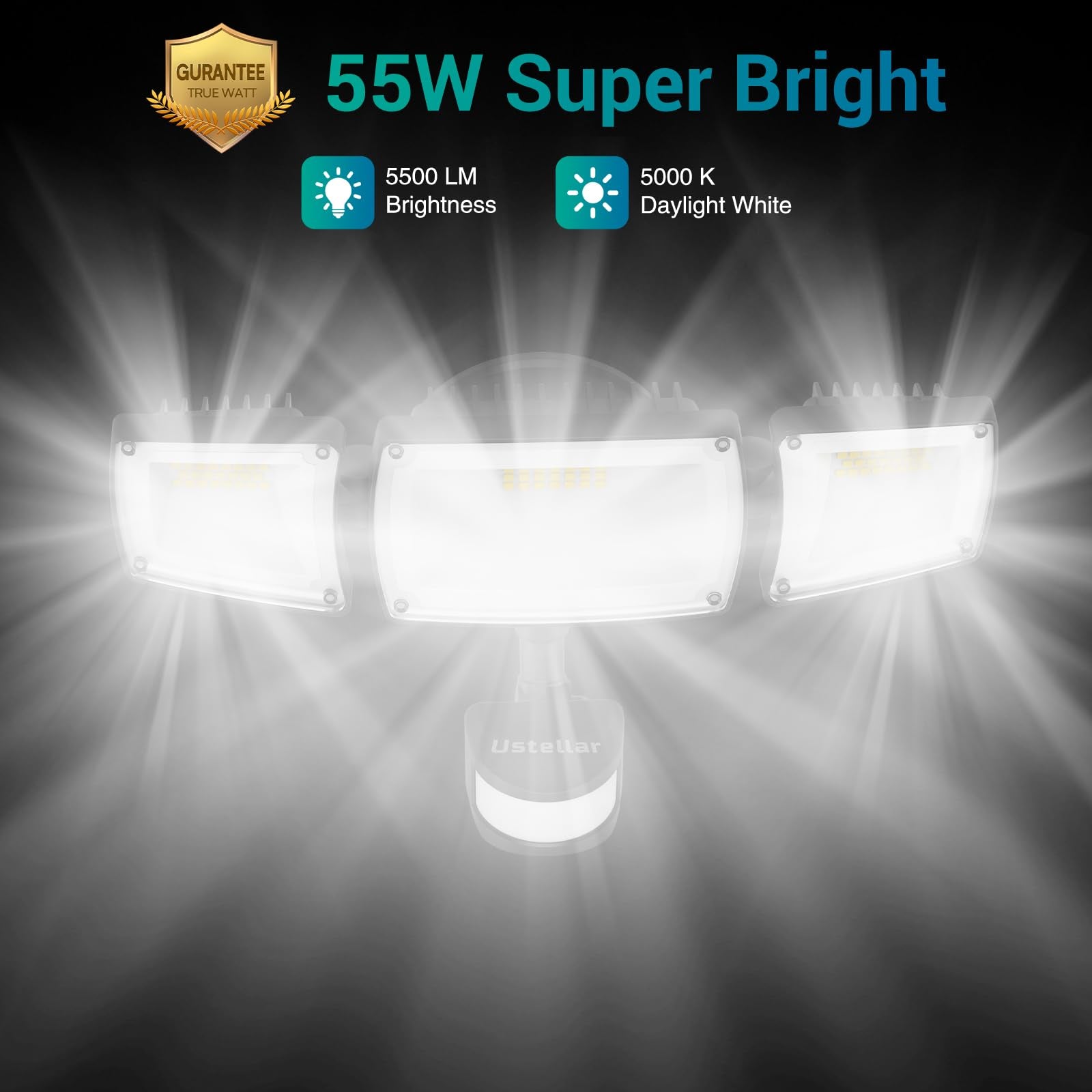 Ustellar 55W Led Security Lights Motion Sensor Light Outdoor With Remote Control, Dusk To Dawn Led Flood Lights 5500Lm 5000K, Ip