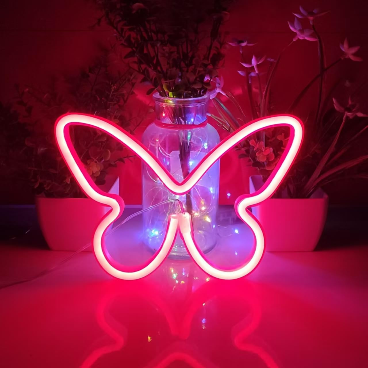 Jywj Butterfly Neon Sign - Usb & Battery Powered Led Light, Red, Kids Room Decoration, Model Jy-Bf-Rd01