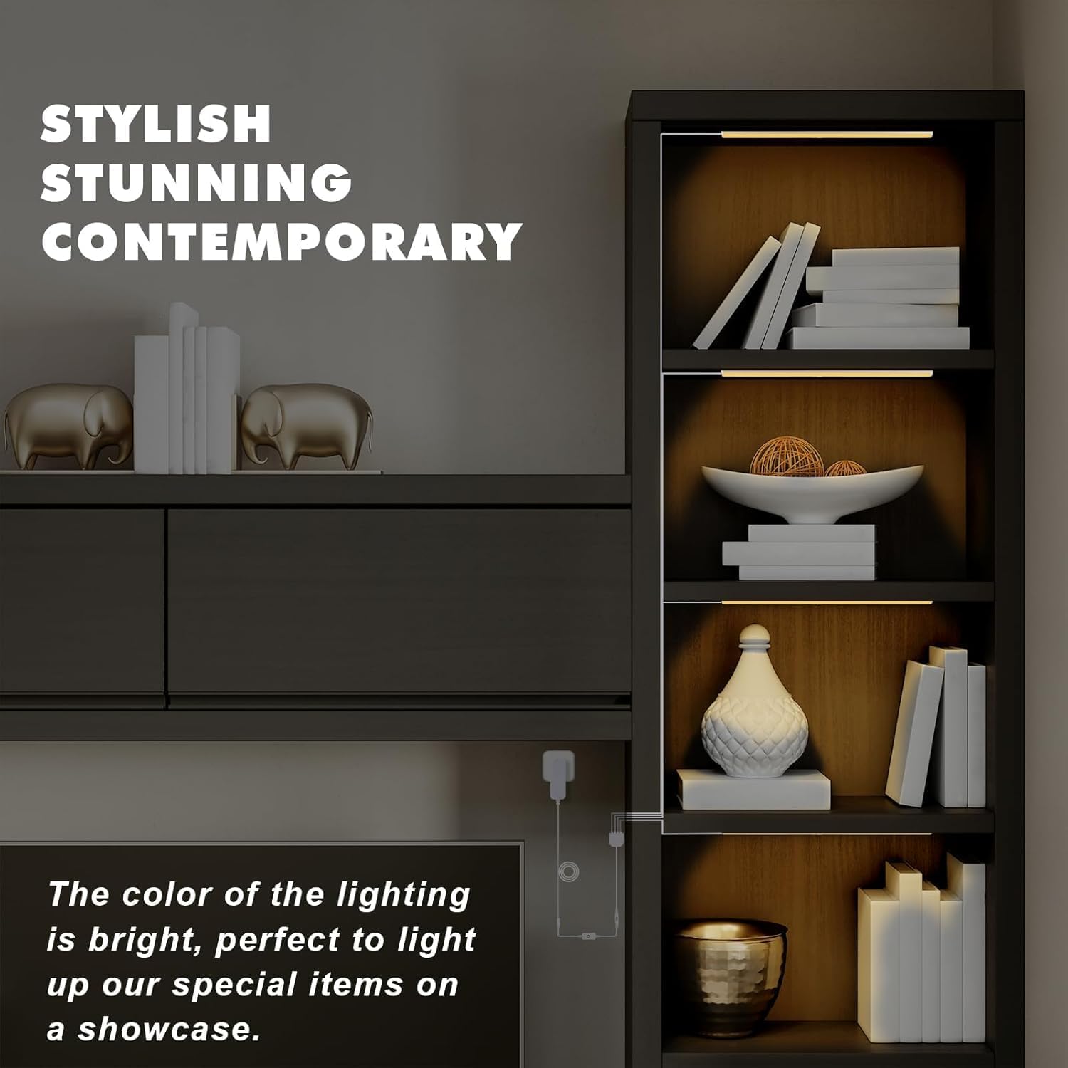 JUSJUBR Dimmable Led Shelf Lights, 4x12 Inch Ultra-Thin Black Lighting, Warm White 3000K, Aluminum, Model JUSJUBR-4x
