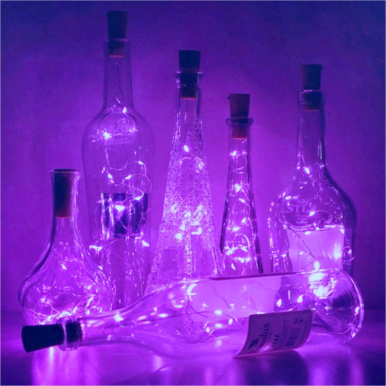 Lovenite Wine Bottle Lights With Cork, Battery Operated 20 Led Cork Shape Silver Wire Colorful Fairy Mini String Lights(No Bottles) For Diy, Party, Decor, Christmas, Halloween,Wedding (3, Purple)