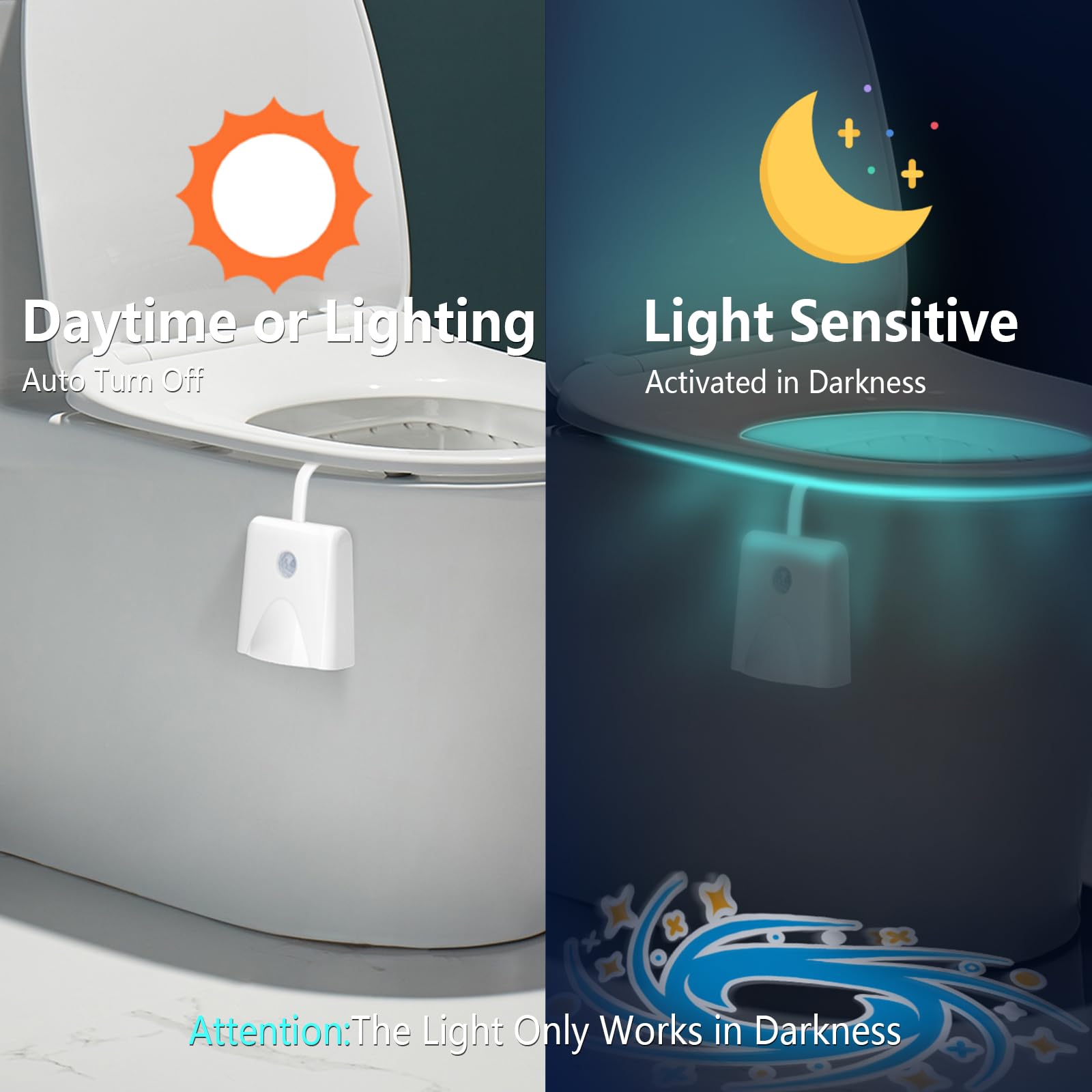 LAVAED LED Toilet Light - Motion Sensor, 16 Color Changing, Rechargeable, Waterproof, 1 Pack, Acrylonitrile Butadiene Styrene