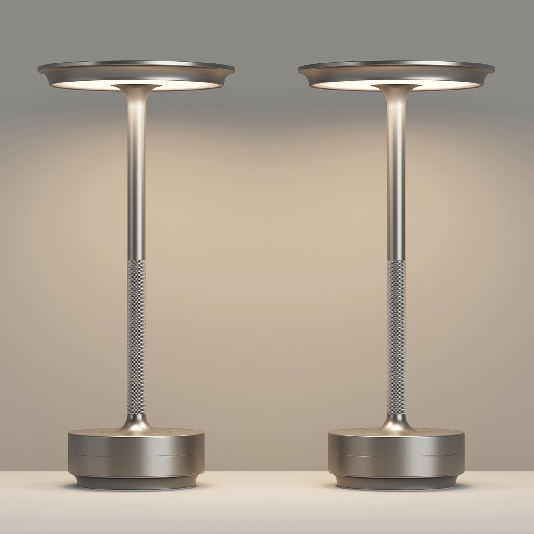 FDIDC Rechargeable 2 Pack Cordless Table Lamps, 5000mAh Portable LED Table Light, 3 Color Stepless Dimming Battery Powered Metal