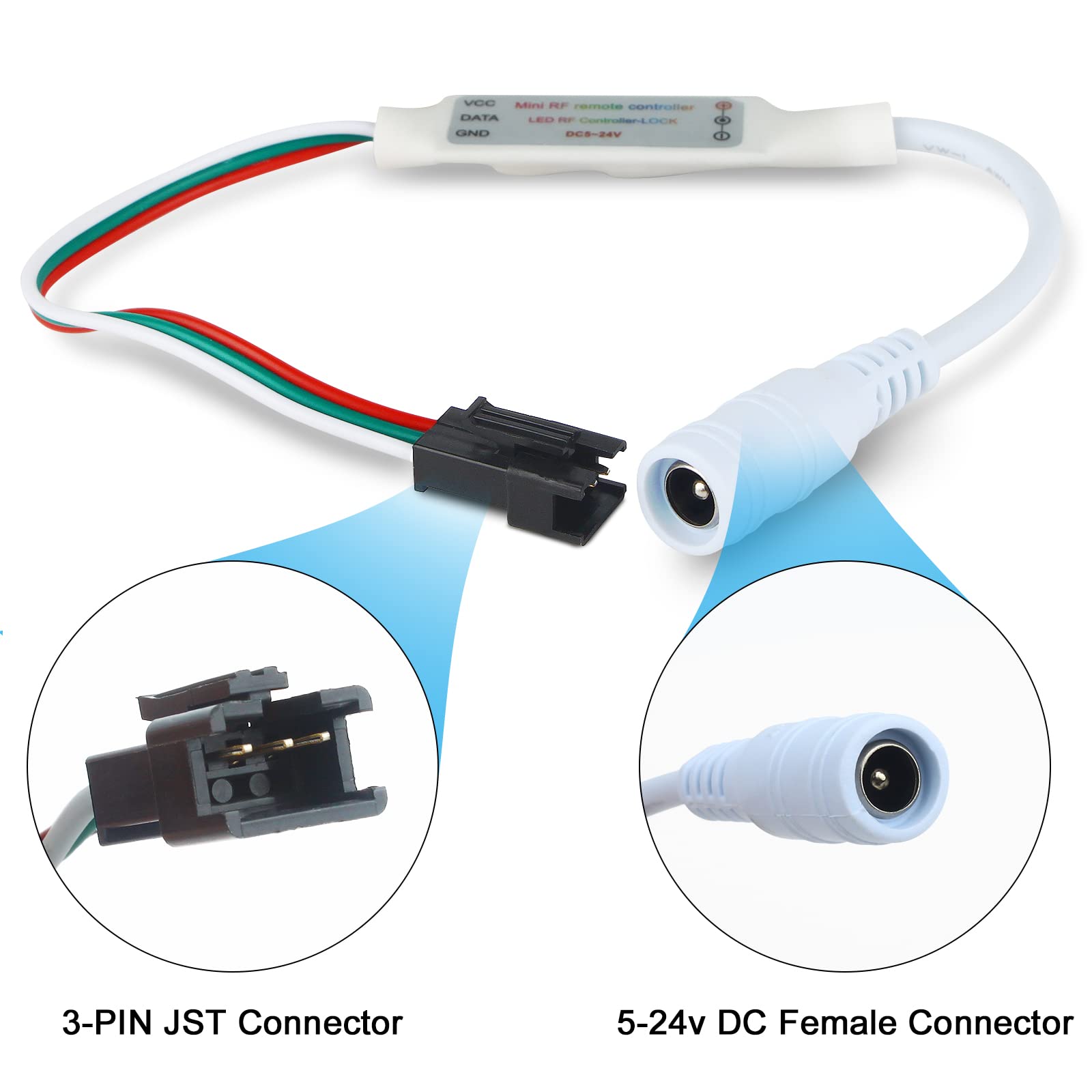 Rgbzone 3-Pin Led Controller, Rf Wireless Remote Control, Dc5V/12V/24V Mini Led Controller For Dream Color Ws2812B Ws2812 Ws2811 Led Light Strips (21 Key)