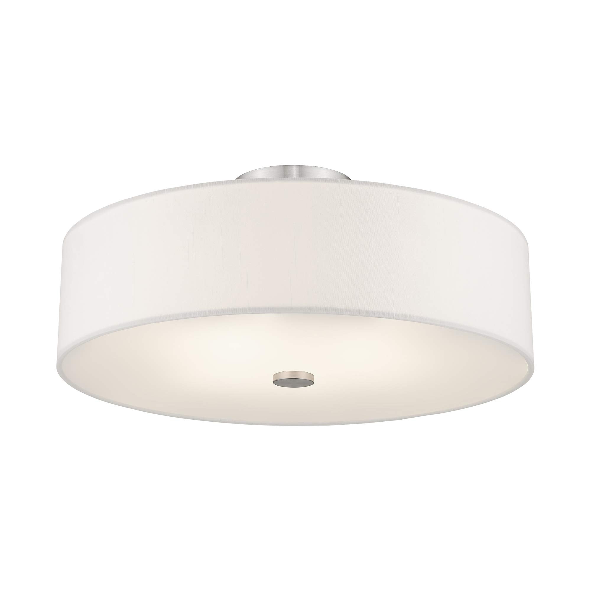 Livex Lighting 51055-91 Meridian Collection 4-Light Semi Flush Mount Ceiling Fixture With Off-White Fabric Hardback Drum Shade,