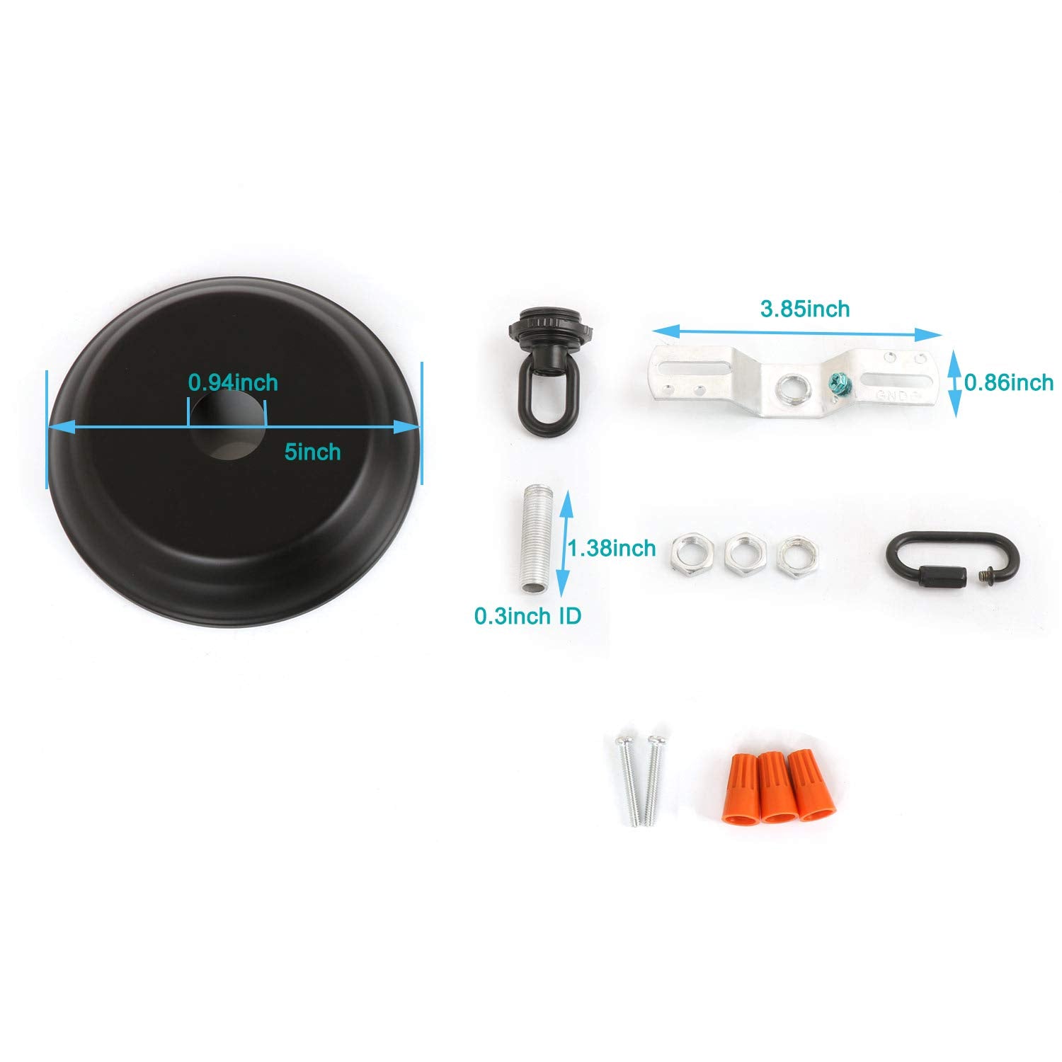 Giluta 5in Light Canopy Kit, Metal Ceiling Plate for Chandeliers, Max Weight 40 lbs, Black, Model H0003
