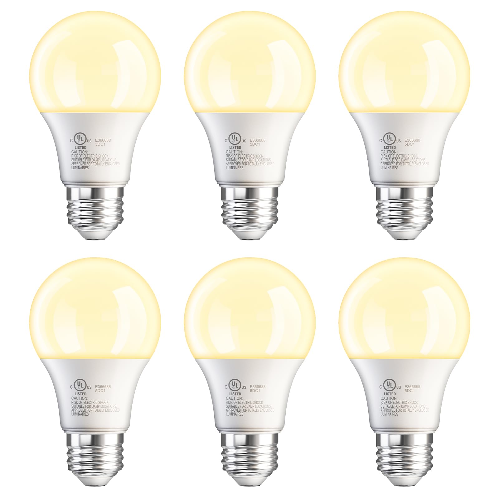 Volivo 6 Pack A19 Led Light Bulbs, 2700K Soft White, 9W(60W Equivalent), 800 Lumens, E26 Standard Base, Non-Dimmable, Energy Sav