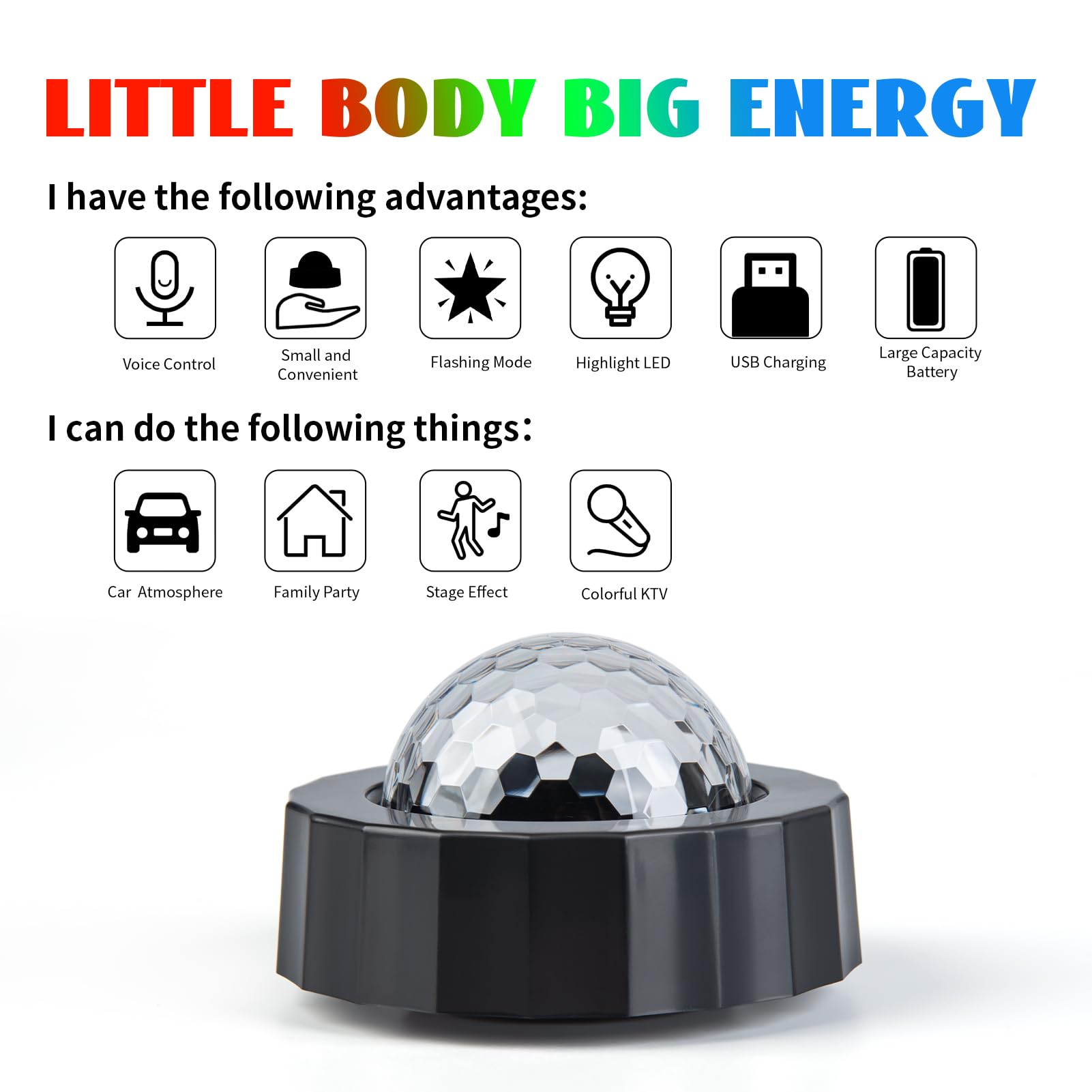 Car Disco Ball For Car Disco Light Rechargeable Battery Mini Disco Ball For Car Music Sound Activated Multicolor Car Disco Light