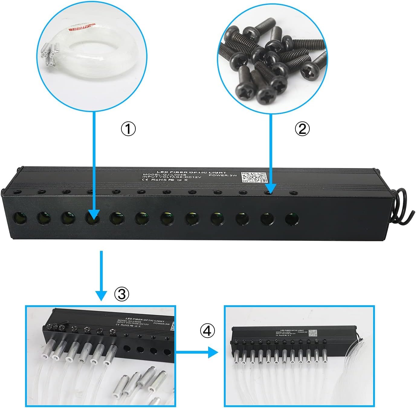 AMKI Fiber Optic Lights Kit, Sound Activated, 450pcs, 0.03in x 9.8ft, Remote/App Control, Multi-Color (Blue, Cyan, Green,