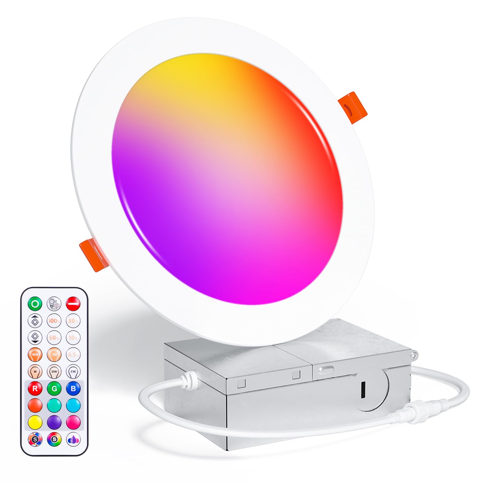 Taptoron 6 Inch RGBCW Color Changing Canless LED Recessed Ceiling Light, 16W 1350LM, Dimmable, Remote Control, Model TD3C002