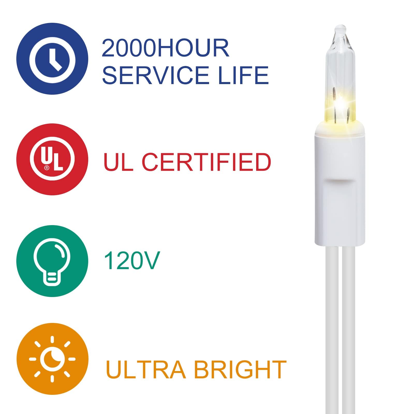 Lidore Super Bright Clear Mini Christmas Tree String Lights, Gift For Decoration, 21.45Ft 100 Count Bulbs With White Cord, Ul Listed Indoor Outdoor Lighting For Holiday (White Cable, 2-Pack)