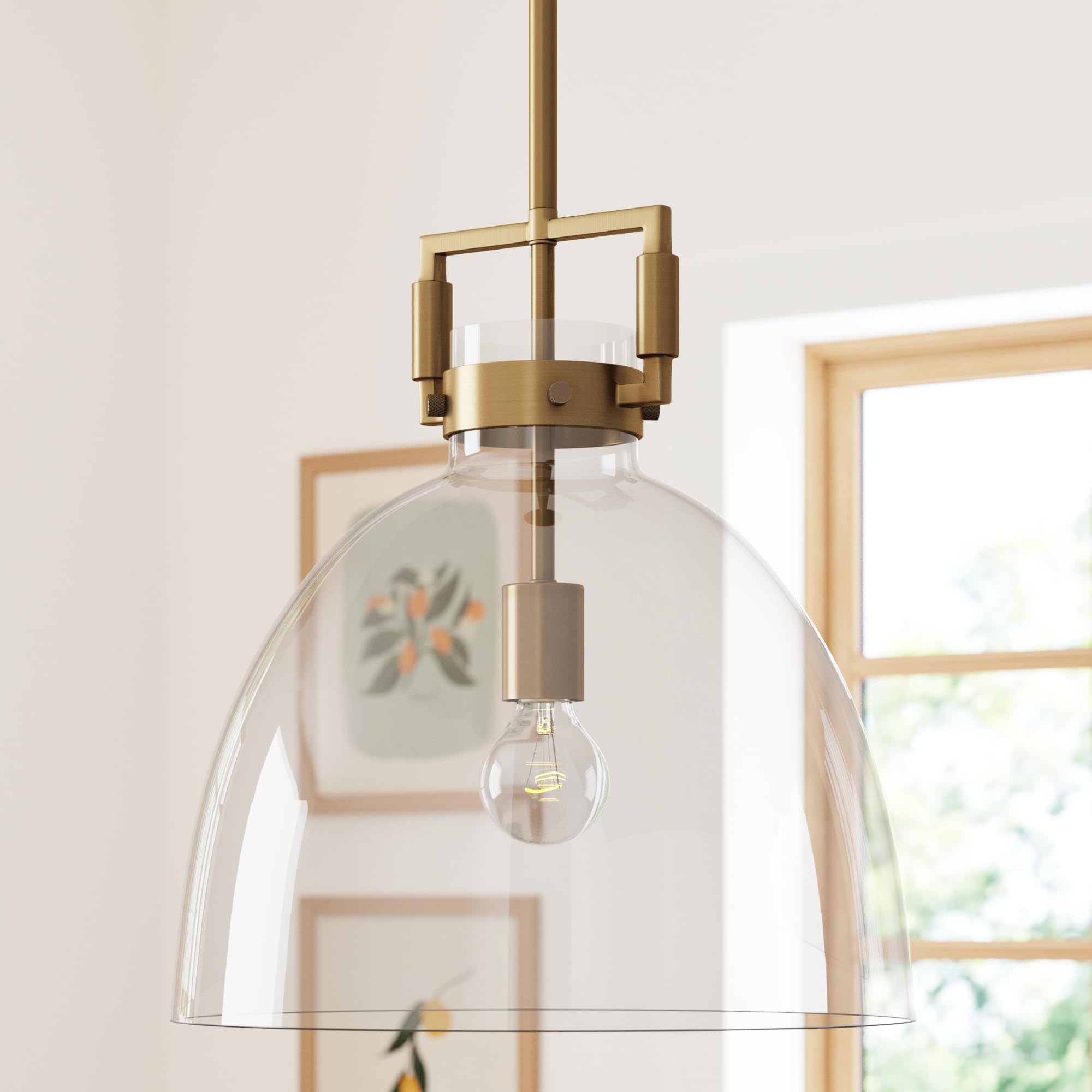 Nathan James Leigh Pendant Lighting, Hanging Ceiling Light with Oversized Glass Shade and Adjustable Cord, for Kitchen Island or