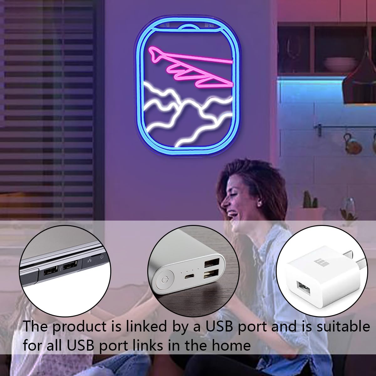 WLHOPE LED Neon Sign - Air  Window View Decor, 12.6x16.5 inches, B-  Window Clouds, Model LL-fly view