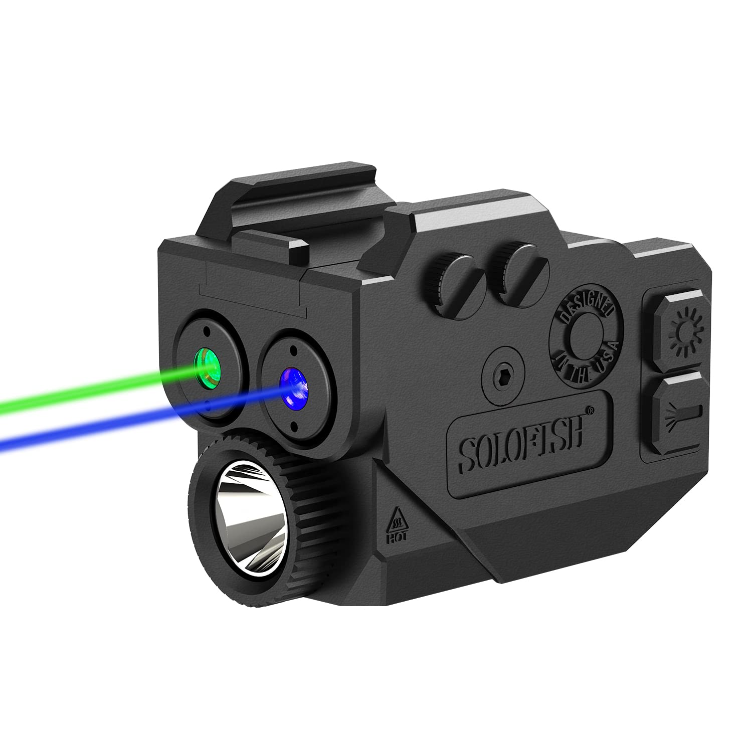 SOLOFISH 500lm Handheld Toy Light Laser Combo with Strobe & Memory  Slidable Blue Green Laser and Launcher Light Fits Compact & Full Size Rail (Laser Output is 