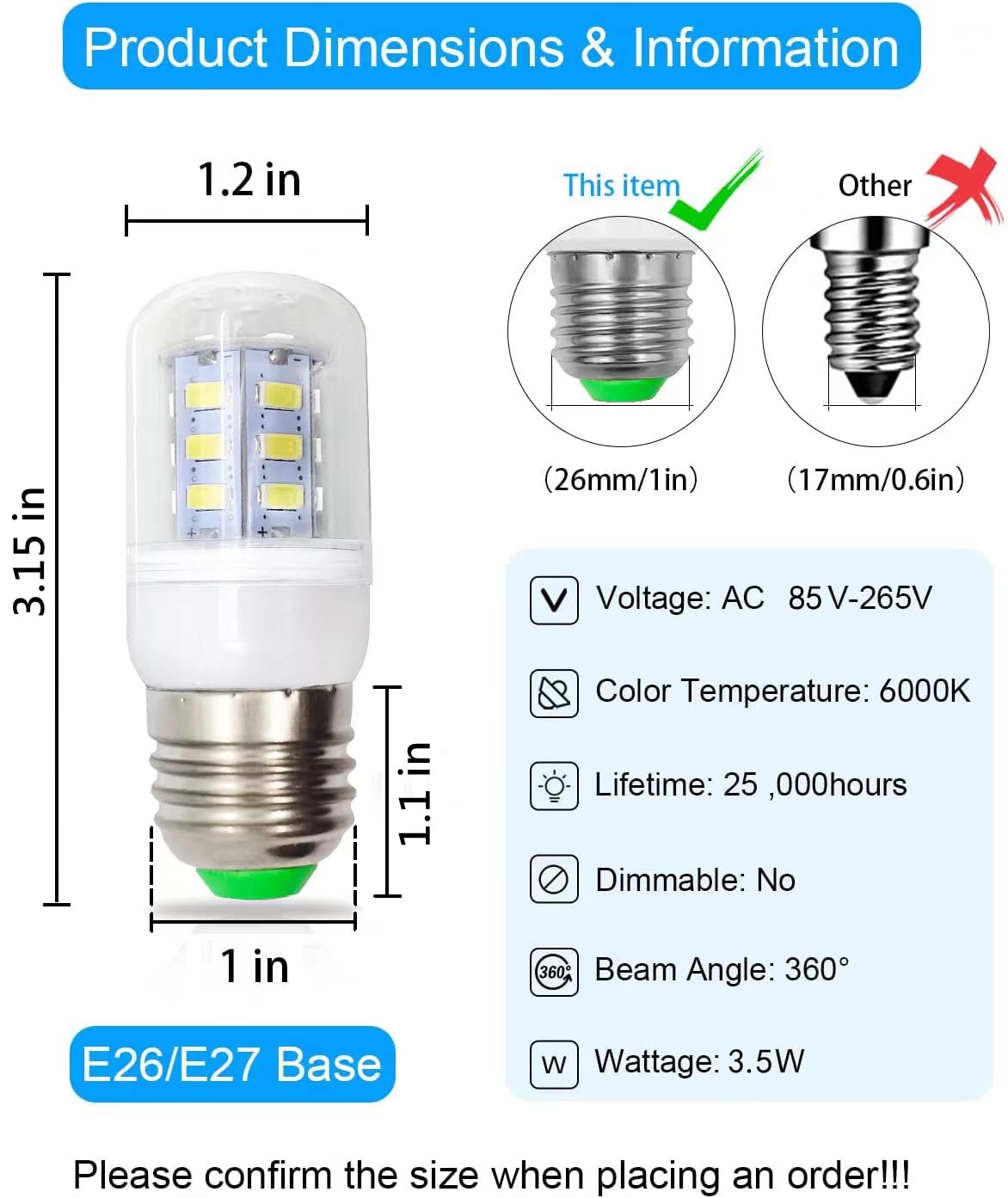 Led Refrigerator Light Bulb 3.5W 40Watt Equivalent, Waterproof Frigidaire Freezer Led Light Bulb Ip54, E26 Daylight White 6000K 500 Lumen, Energy Saving Ac 100 265V 3.5W Light Bulb Refrigerator Bulb