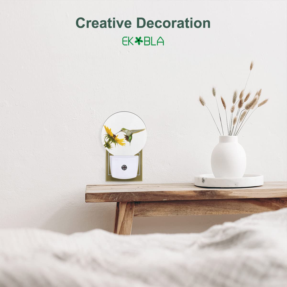Ekobla Hummingbird And Sunflower Night Light Lovely Bird Yellow Flowers Night Lights Plug Into Wall For Women Girls, Round Led N