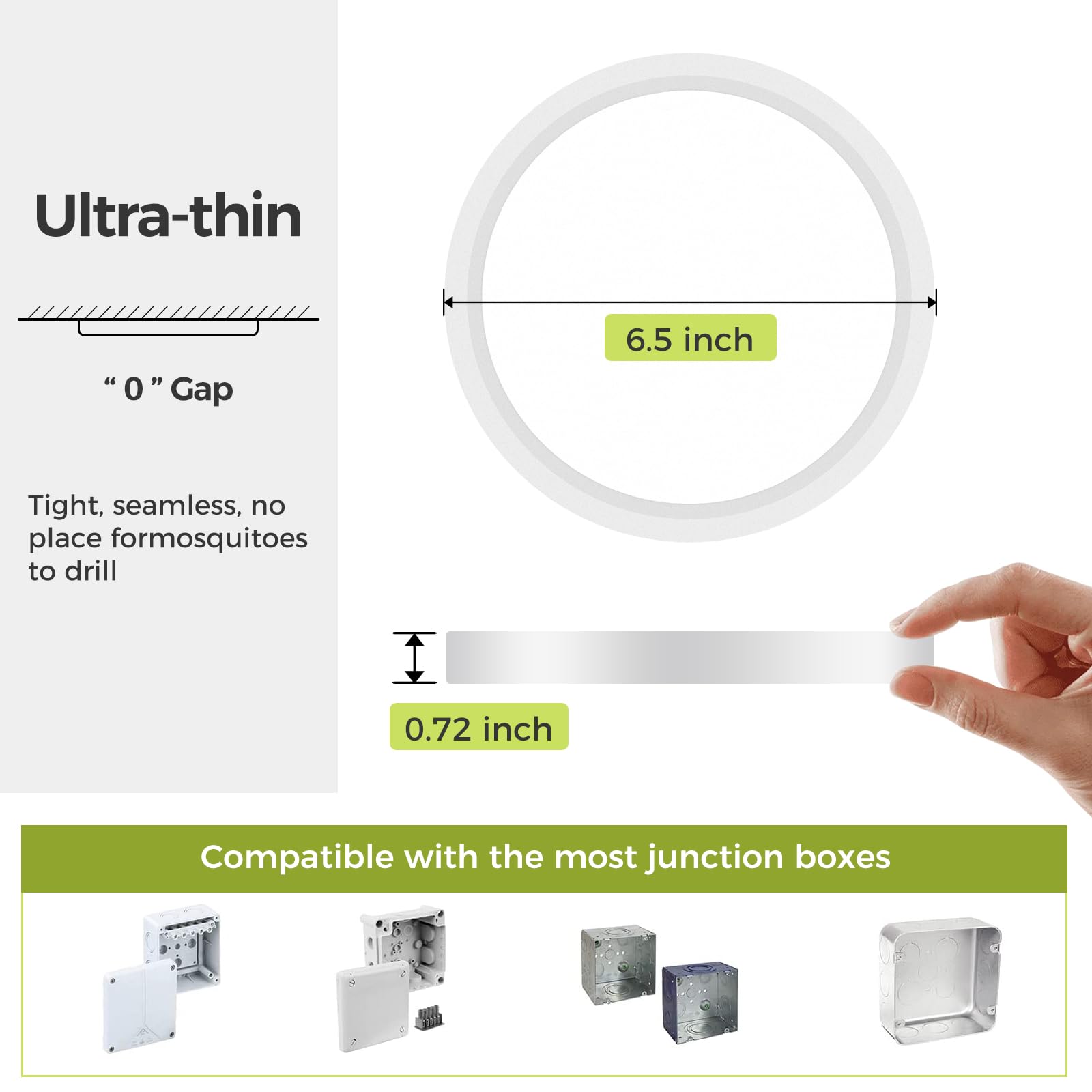 2Pack Flush Mount Led Ceiling Light Fixture White, 6.5Inch 12Watt, Dimmable & 3000K-4000K-6500K 3 Color Selectable Ceiling Lamp