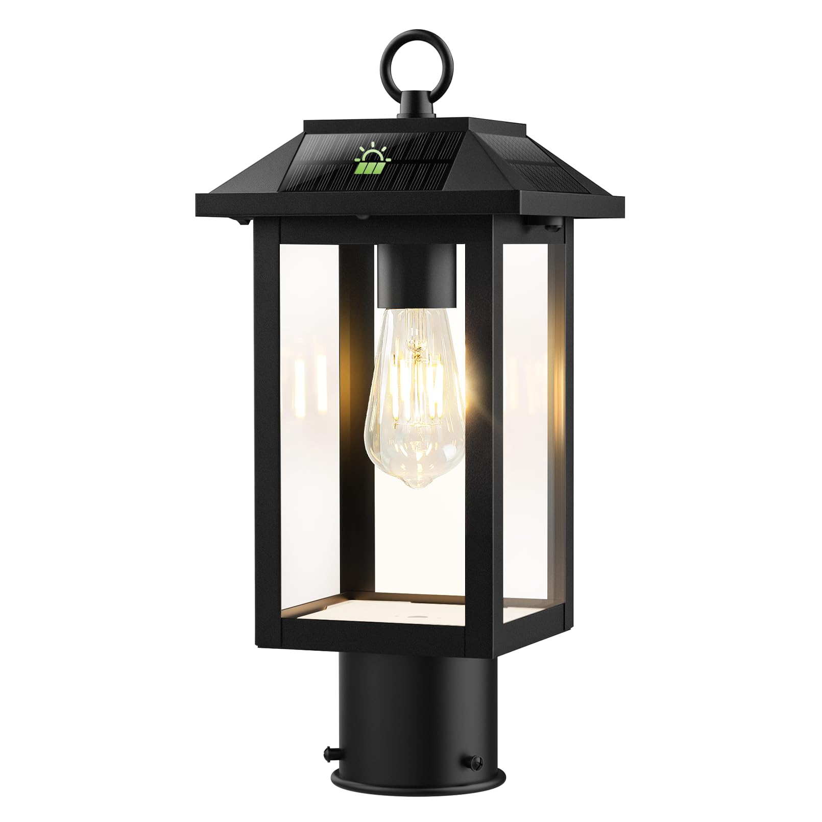 OYKYOHEI Solar Post Lights, Dusk to Dawn Solar Lamp Post Light with Pier Mount Base, 2700K Post Lights Outdoor Waterproof, Vinta