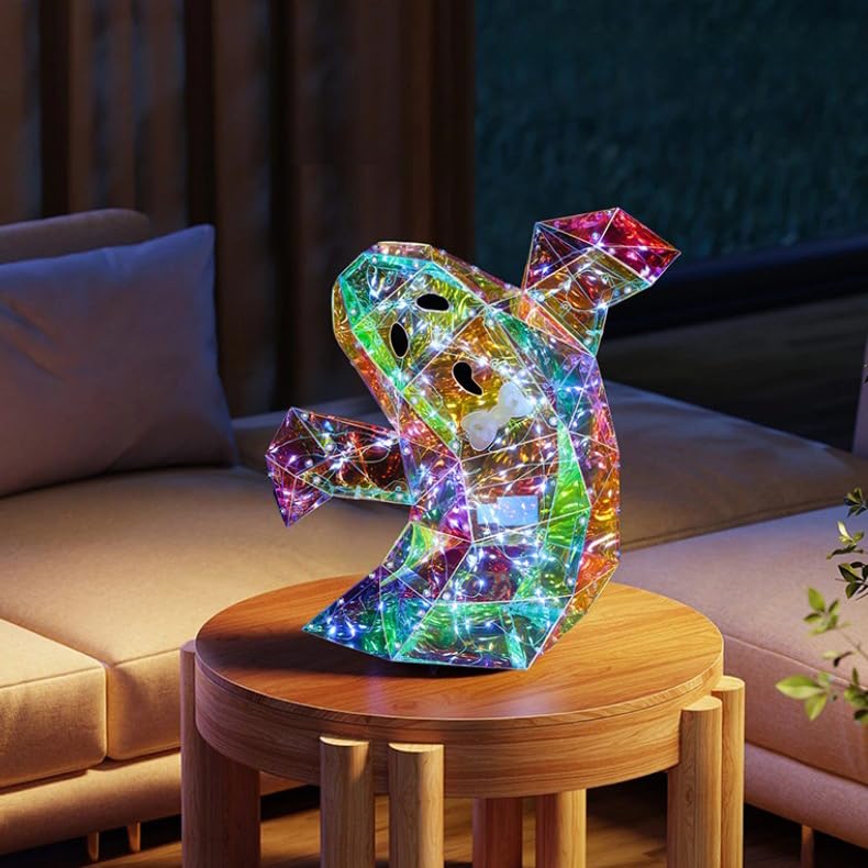 2 Pcs Prismatic Iridescent Spooky Ghost  Prismatic Ghost Led Lights  Halloween Lights Gift For Women Men  Funny Colorful Glow Lights Halloween Decorations Indoor (Large Ghost)