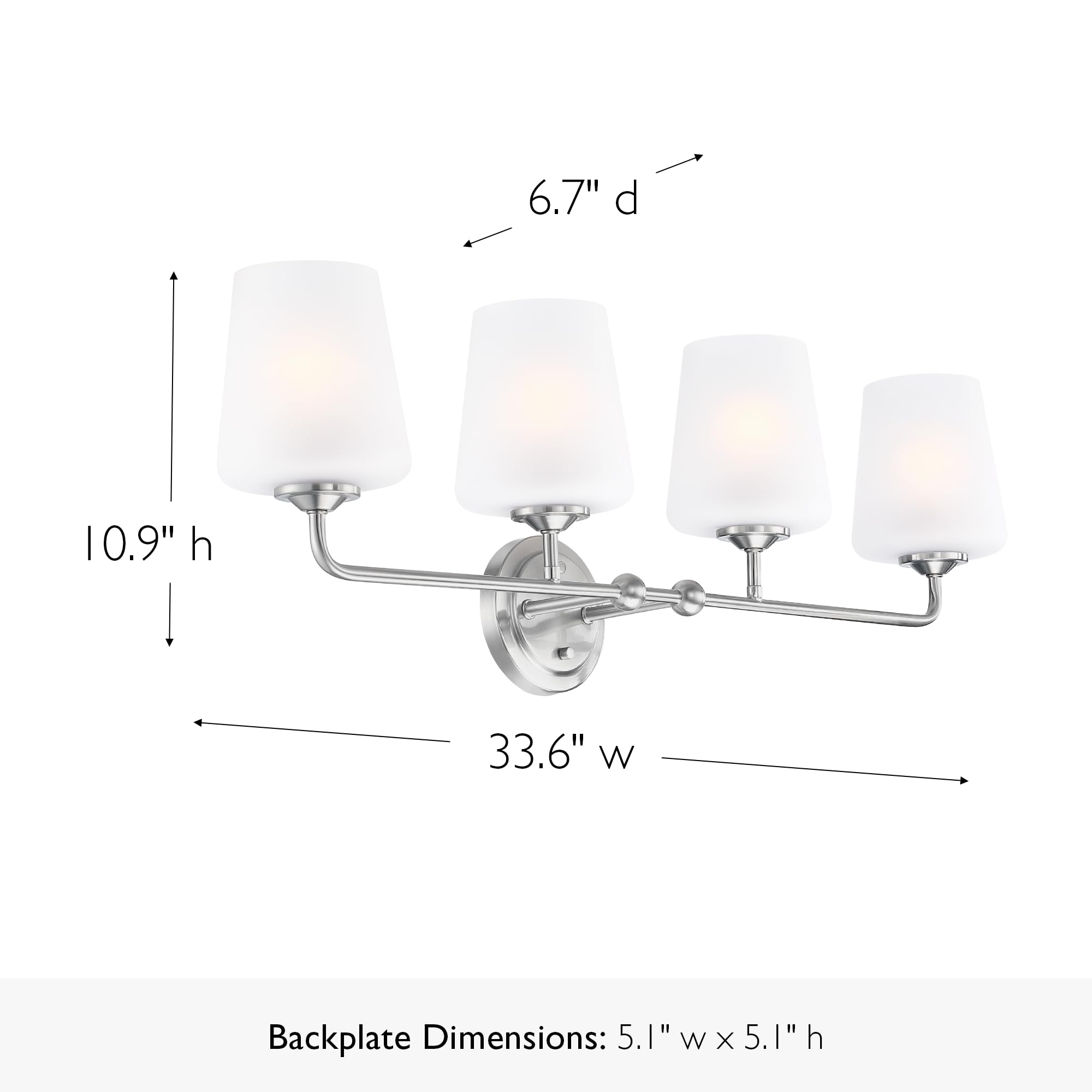 Design House Stasia Vanity Light, 4-Light, Dimmable, Satin Nickel, 33.6 in L x 6.7 in W x 10.9 in H, Model