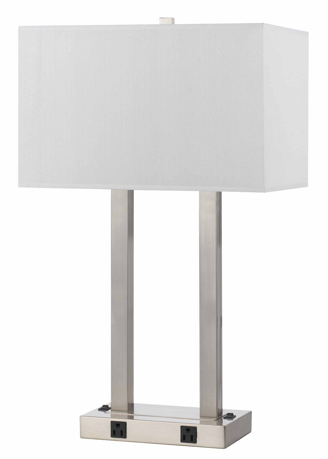 Cal 60W X 2 Metal Desk Lamp with Outlets, Brushed Steel, 16inL x 10inW x 27inH, Model LA-8028DK-1-BS