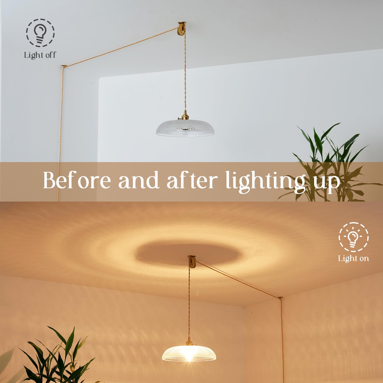 Oyisen Plug In Pendant Light,11.8 Inch Hanging Light With Plug In Cord Glass Lampshade Hanging Lamp Plug In Adjustable Golden Light Cord Hanging Light Plug In For Bedroom