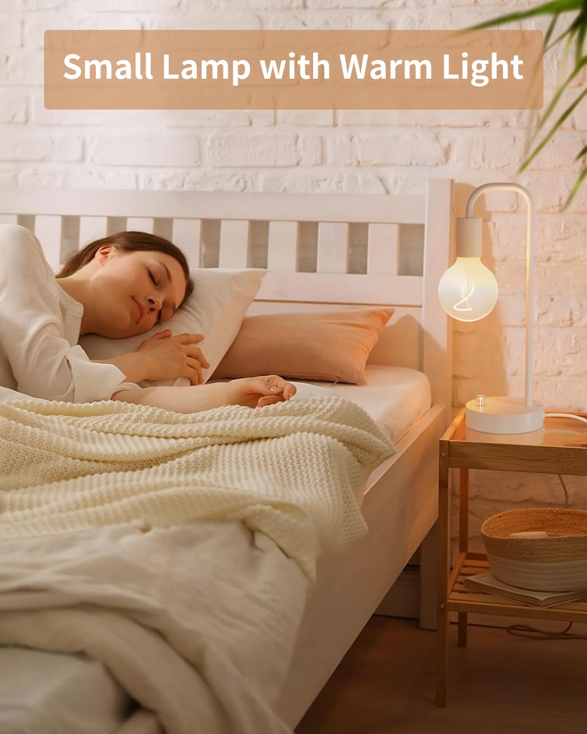 Onewish Dimmable White Table Lamp For Bedroom, Modern Metal Nightstand Lamp With Warm Light Bulb